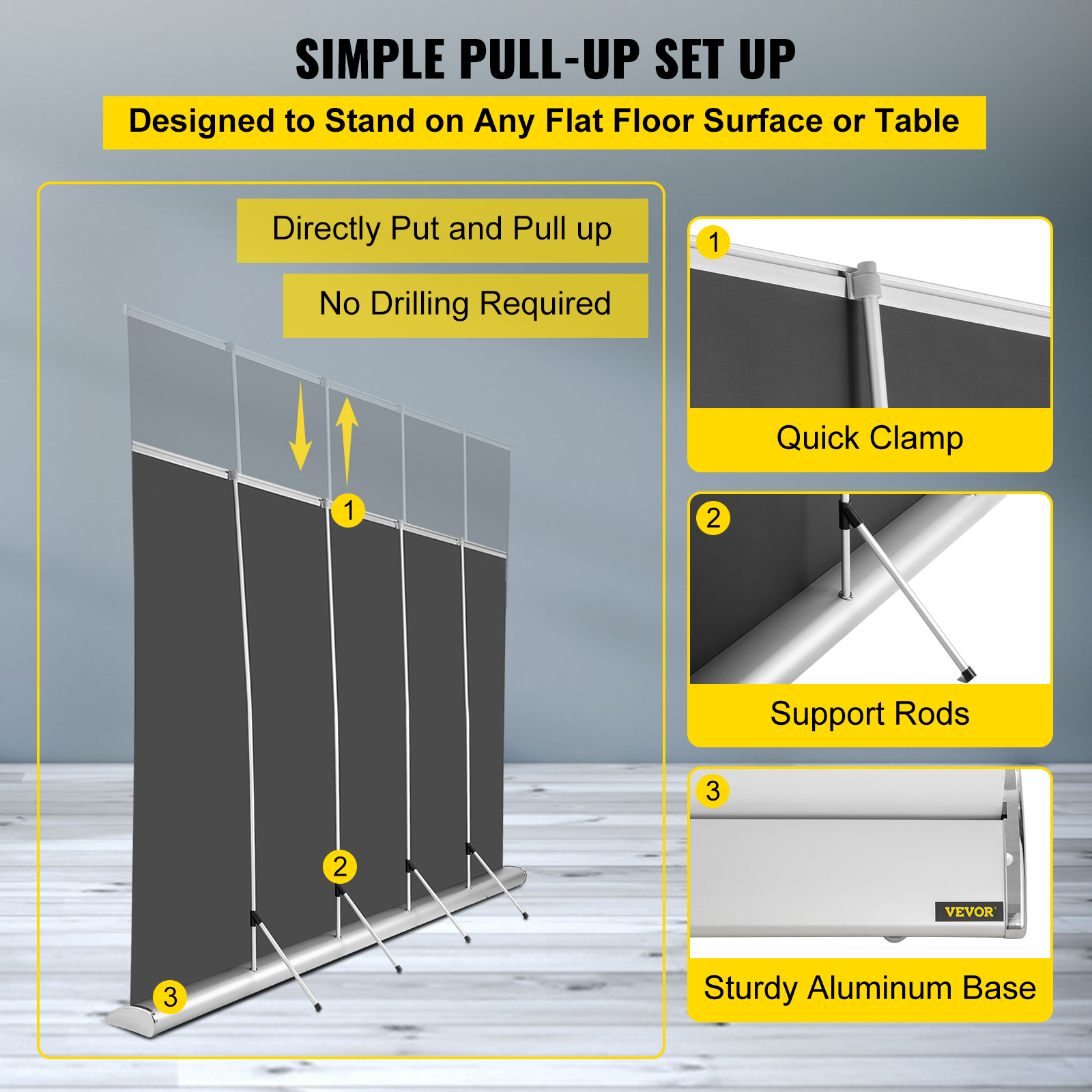 Pull Up Projector Screen Floor Standing Projector Screen 70/120/110in 16:9 - Picture 19 of 38