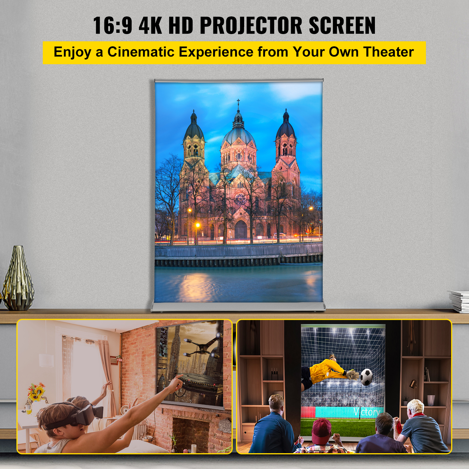 Pull Up Projector Screen Floor Standing Projector Screen 70/120/110in 16:9 - Picture 4 of 38