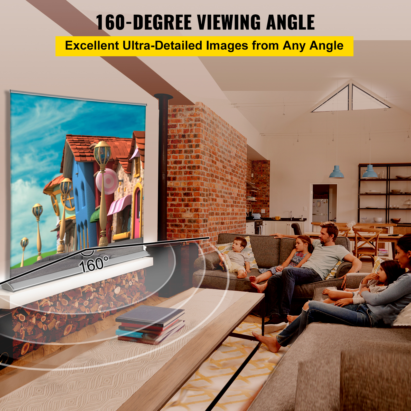 Pull Up Projector Screen Floor Standing Projector Screen 70/120/110in 16:9 - Picture 6 of 38