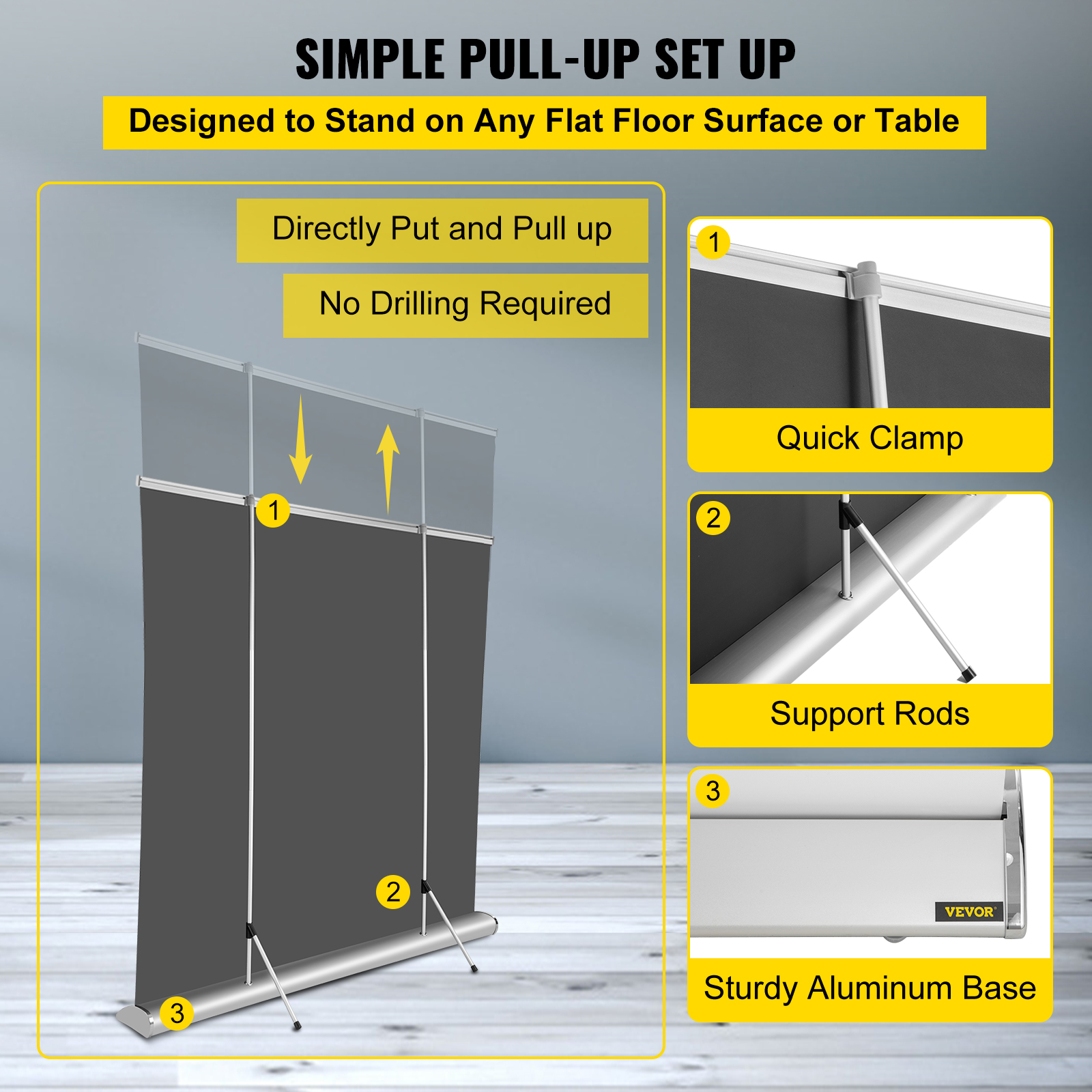 Pull Up Projector Screen Floor Standing Projector Screen 70/120/110in 16:9 - Picture 7 of 38