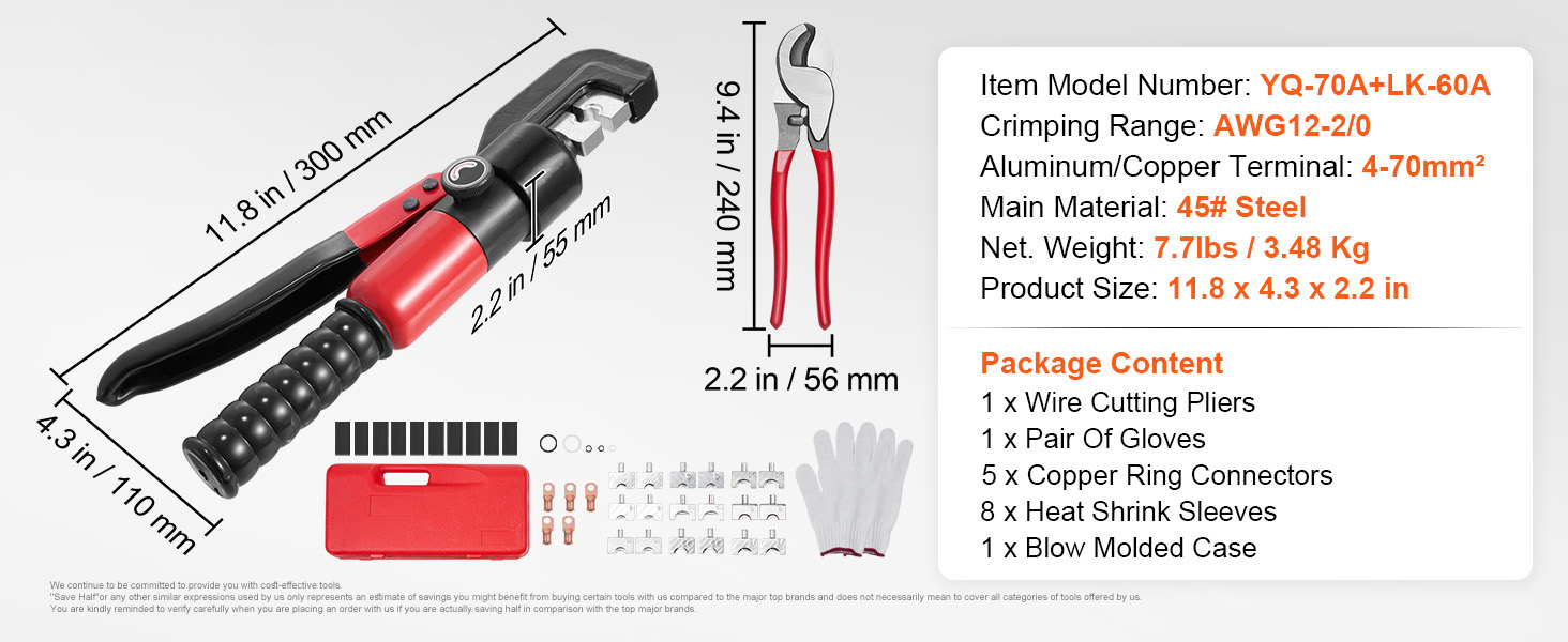 Battery Cable Crimping Tool VEVOR Battery Cable Lug Crimping Tool, 10-1/0 AWG With Heavy Duty Wire Ponchadora De Terminales Eléctricas - Foto 3