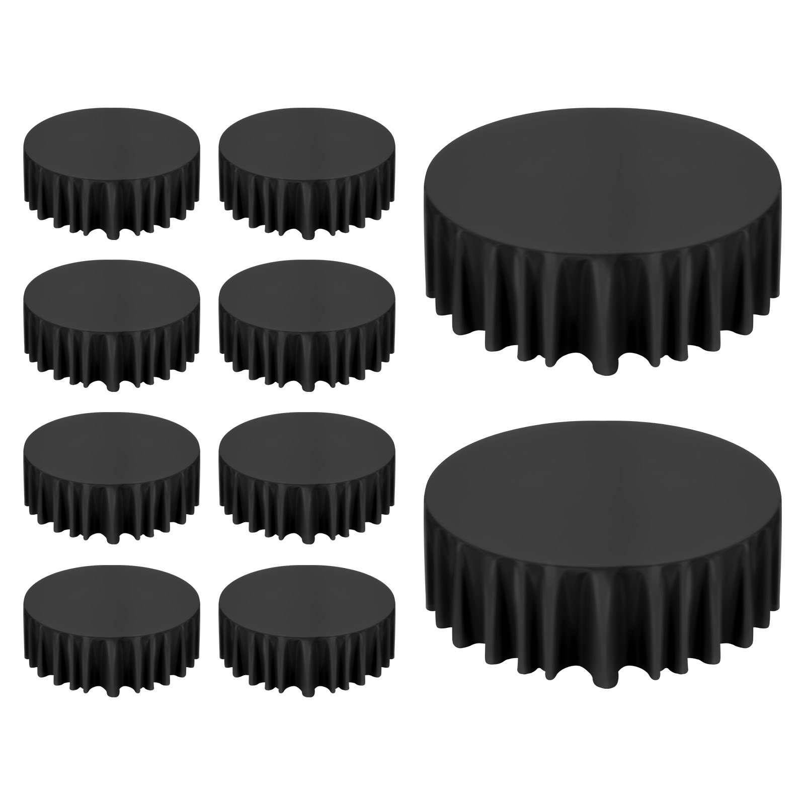 Uimoso Round Polyester Tablecloth for Wedding and Banquet White/Black 2/6/10 Set