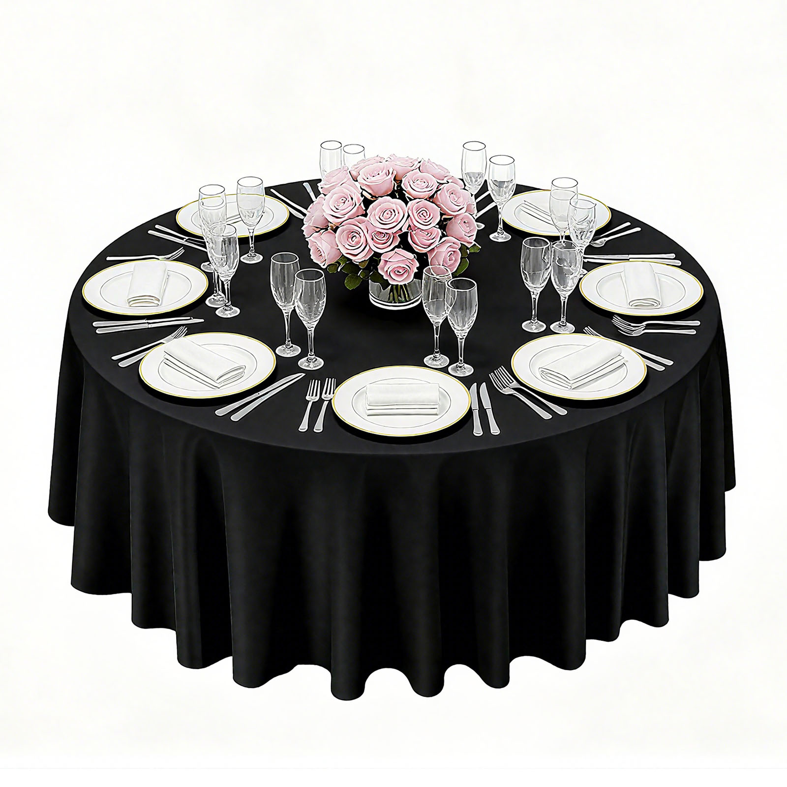 Uimoso Round Polyester Tablecloth for Wedding and Banquet White/Black 2/6/10 Set