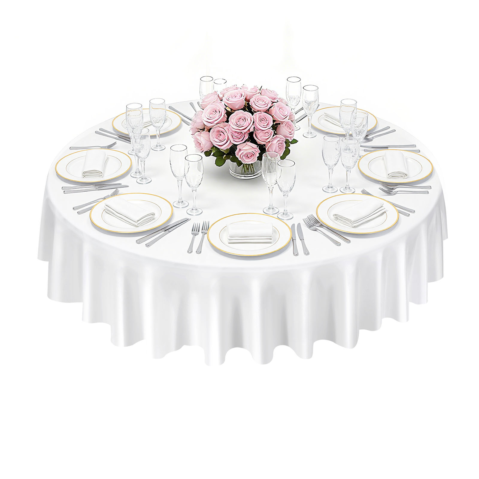 Uimoso Round Polyester Tablecloth for Wedding and Banquet White/Black 2/6/10 Set