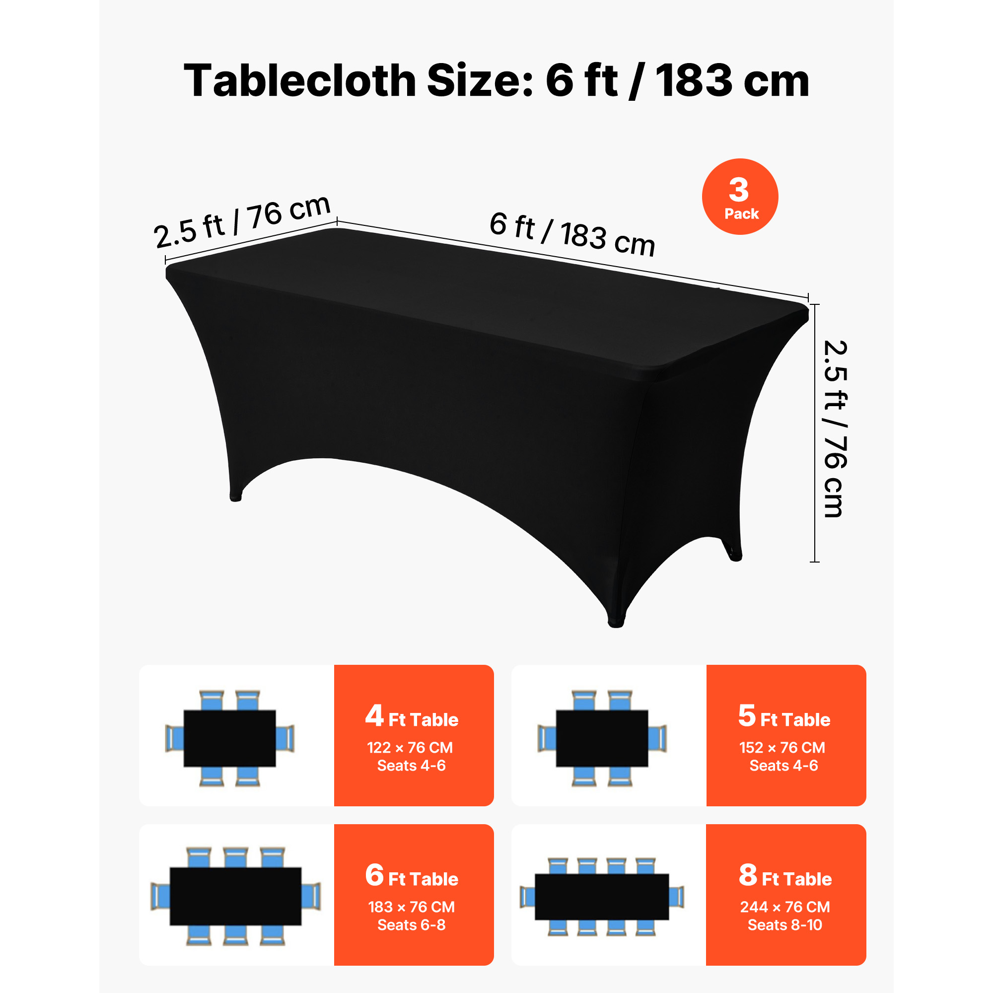Uimoso Stretch Spandex Tablecloth for 6/8FT Tables - 3/6/10 Pack