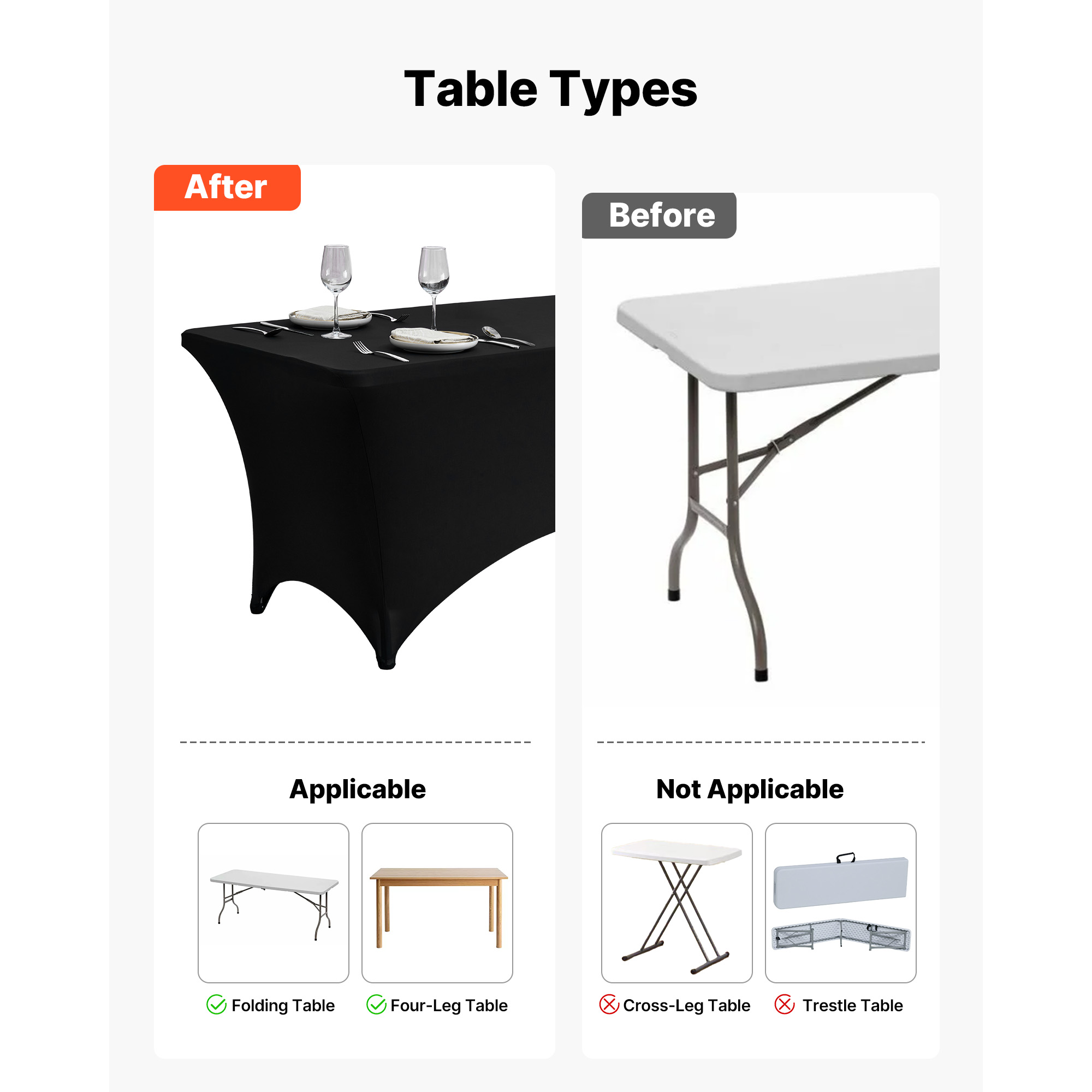 Uimoso Stretch Spandex Tablecloth for 6/8FT Tables - 3/6/10 Pack