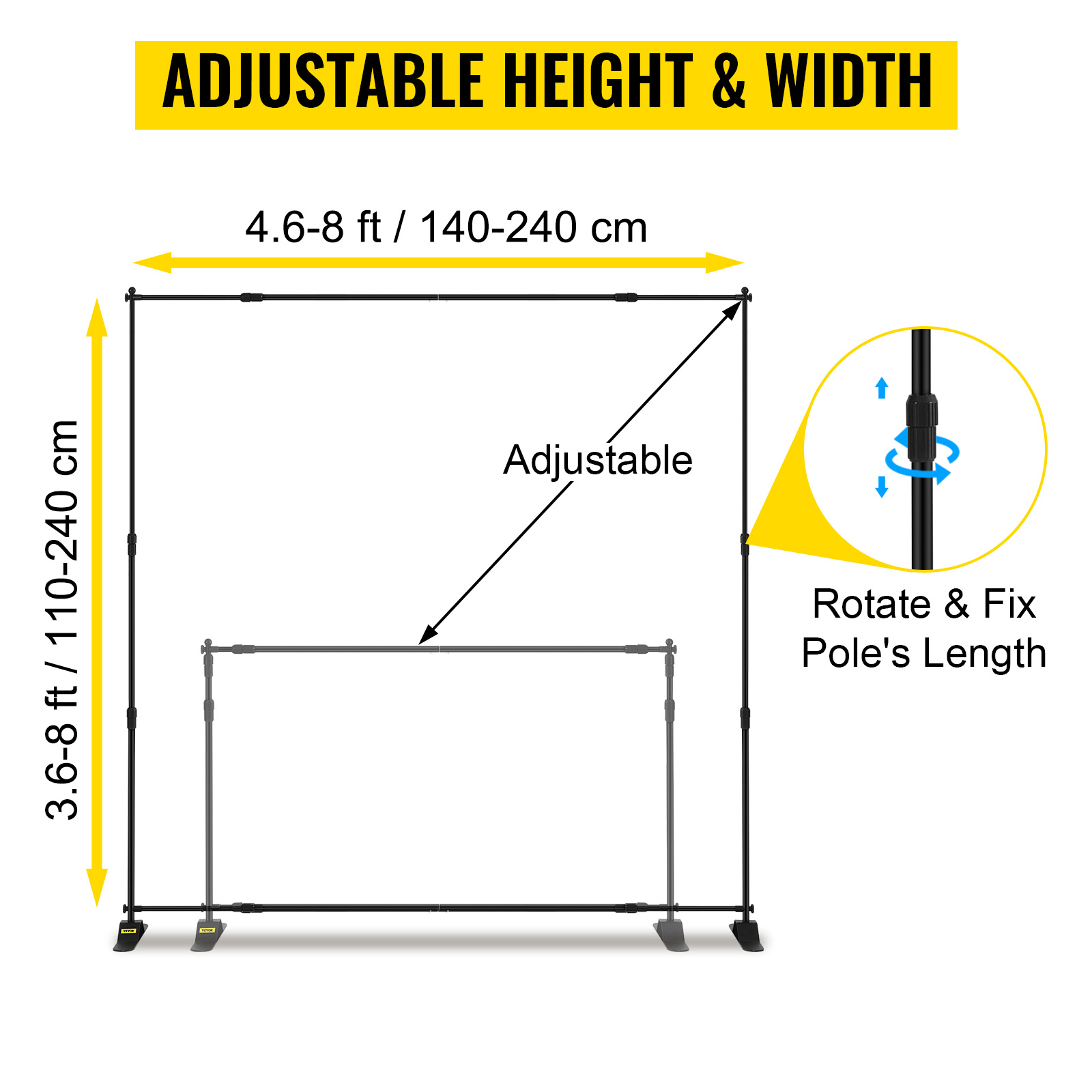 GUOHONG 8x8 Backdrop Banner Stand Multifunctional Adjustable Telescopic Height and Width Photo Booth Banner and Reuse for Trade Show and Display Booth Exhibitor Background 