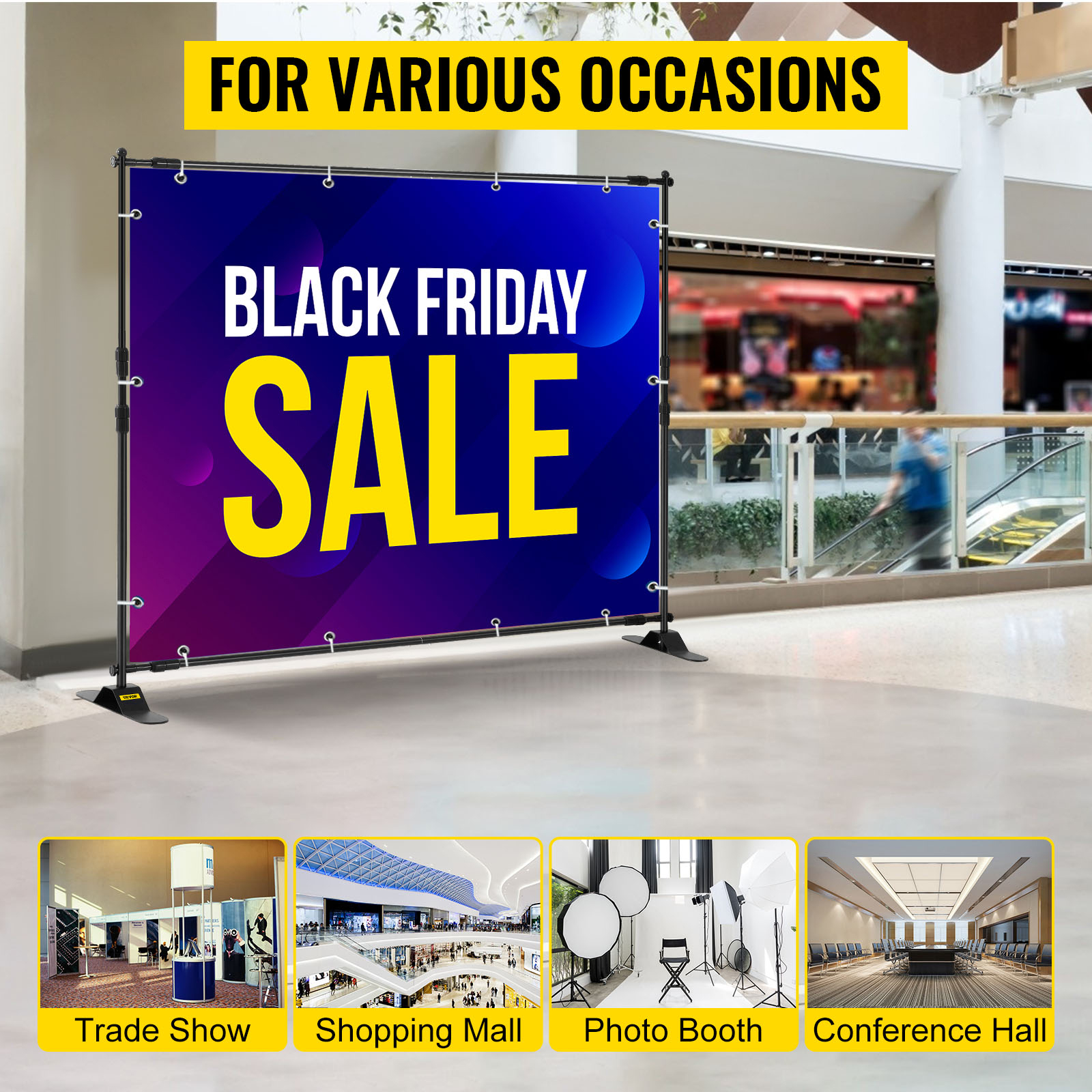8 Ft Adjustable Background Banner Stand Backdrop Exhibitor Expanding Display 