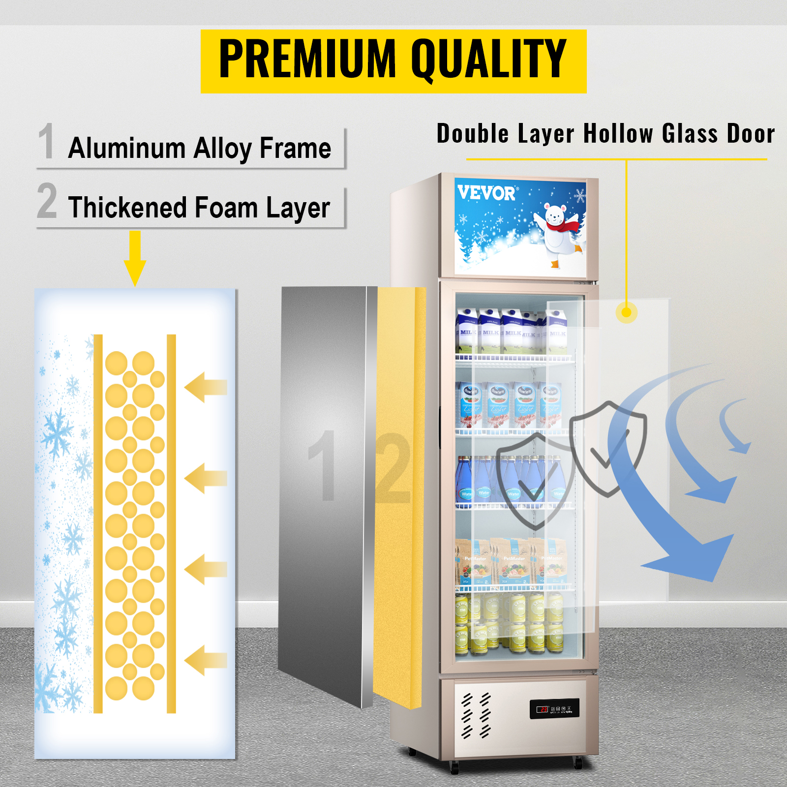 commercial refrigerated glass door standing freezer