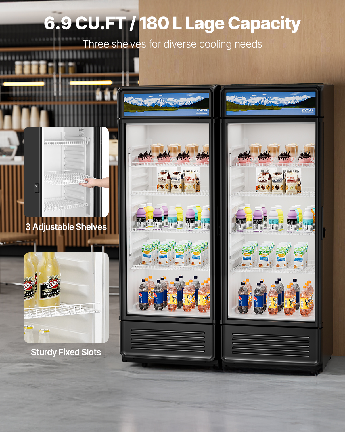 Commercial Merchandiser Refrigerator 6.9-36.27 CU.FT Glass Door Refrigerator