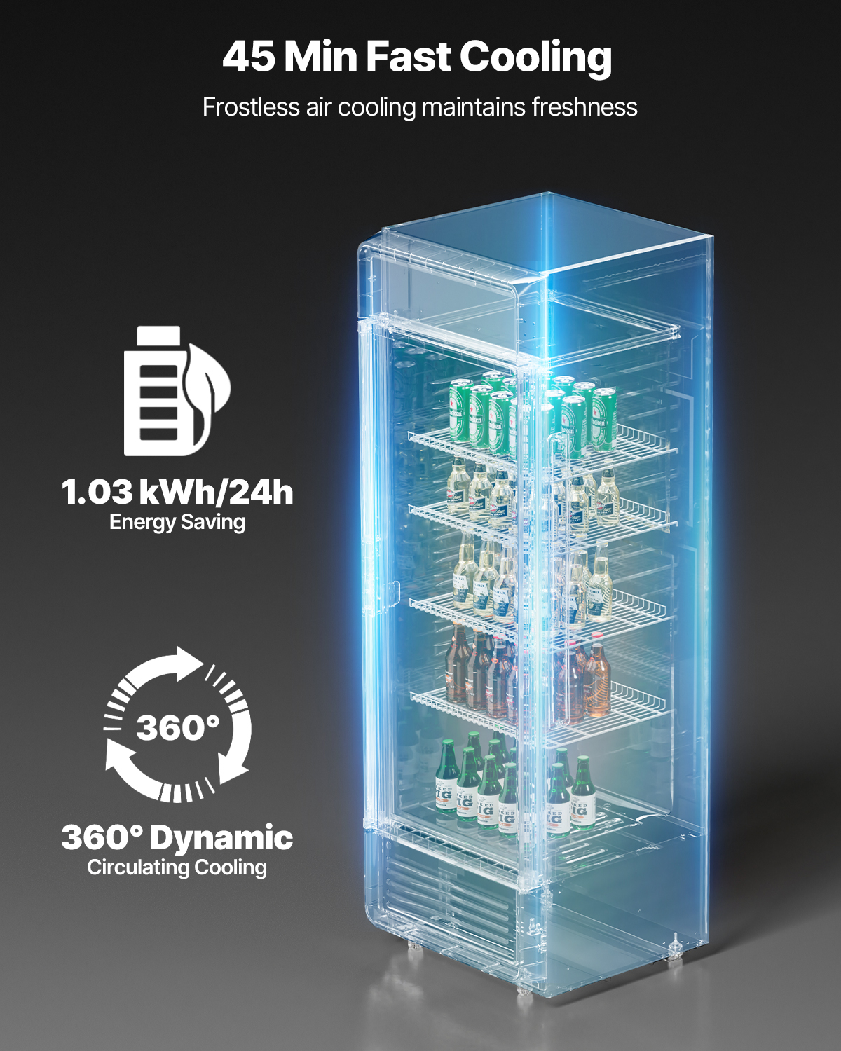 Commercial Merchandiser Refrigerator 6.9-36.27 CU.FT Glass Door Refrigerator