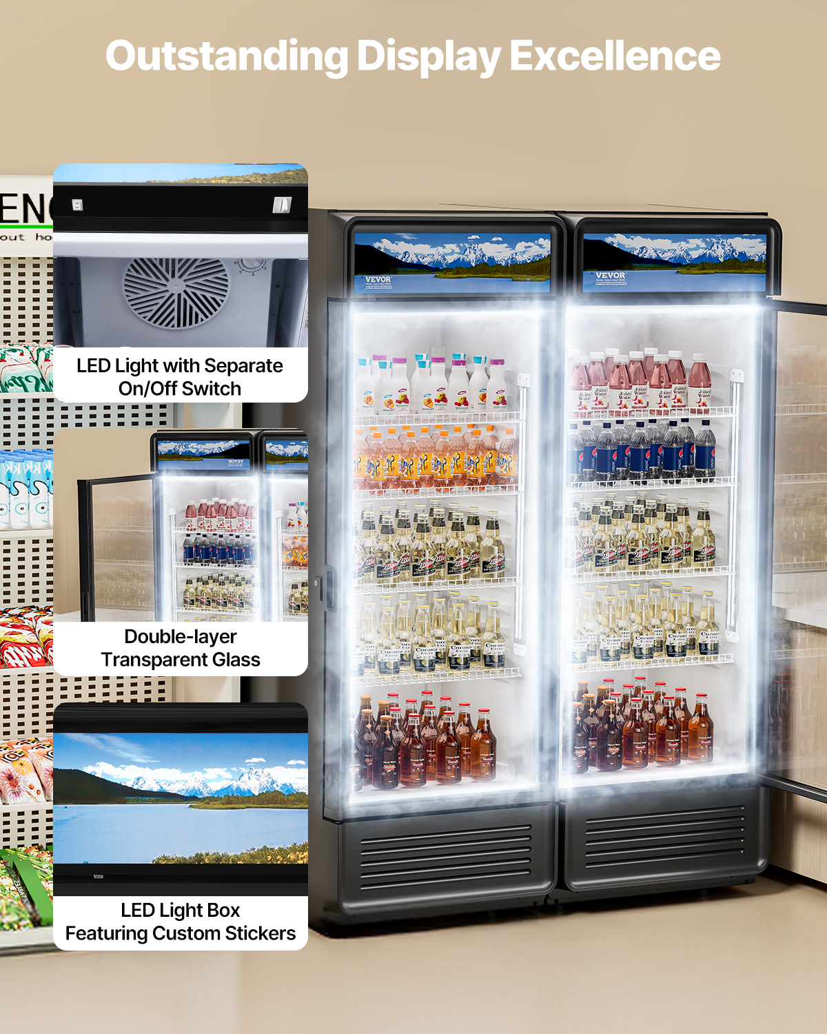 Commercial Merchandiser Refrigerator 6.9-36.27 CU.FT Glass Door Refrigerator