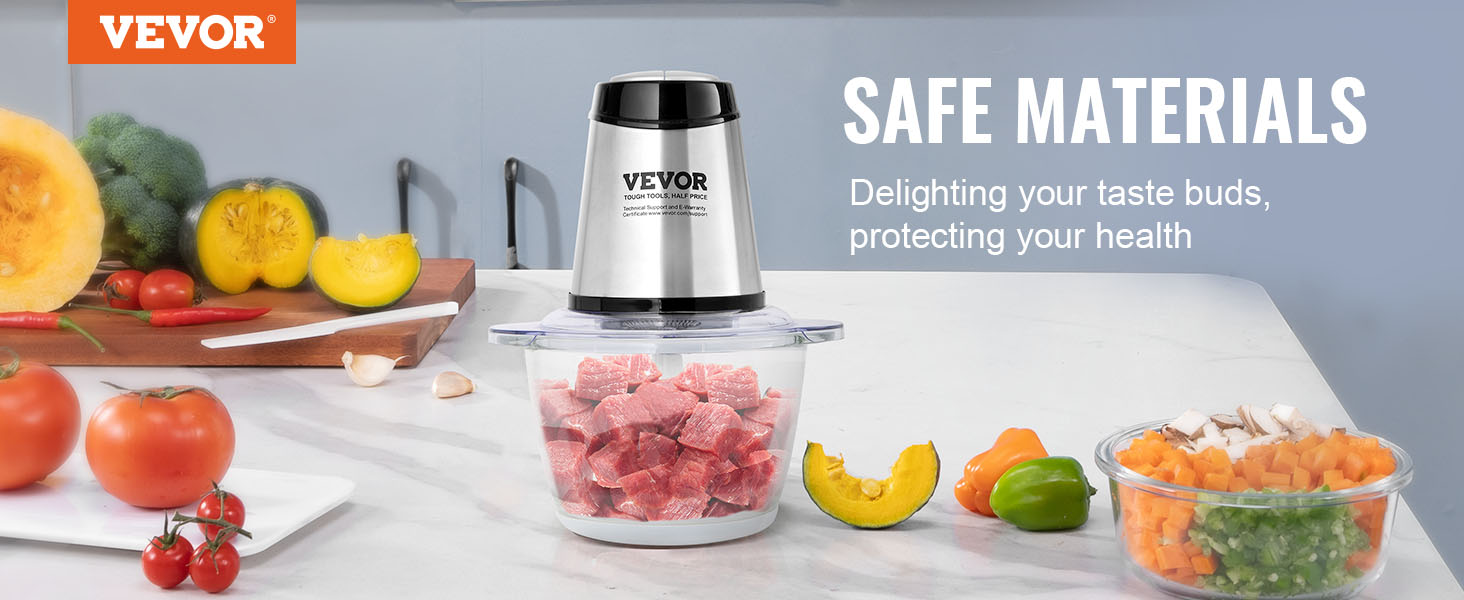 VEVOR Food Processor, Electric Meat Grinder with 4 Stainless Steel Blades, 400W Electric Food Chopper, 5 Cup Glass Bowl, 2 Speeds Food Grinder for