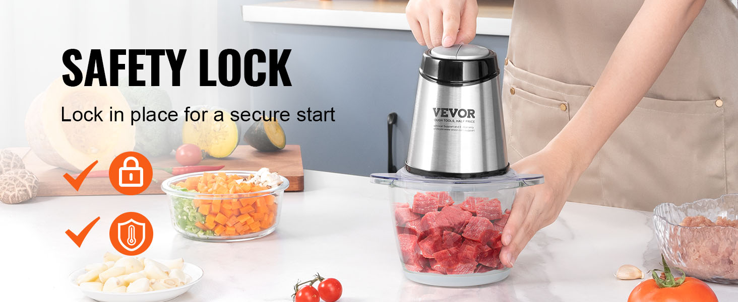 VEVOR Food Processor, Electric Meat Grinder with 4 Stainless Steel Blades, 400W Electric Food Chopper, 5 Cup Glass Bowl, 2 Speeds Food Grinder for