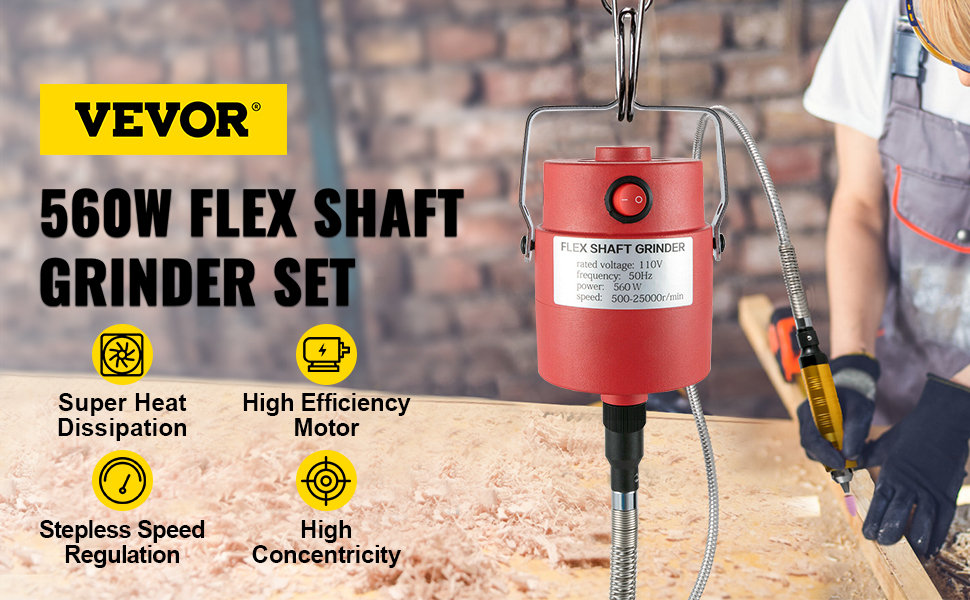 VEVOR Flex Shaft Grinder 780W Rotary Tool 500-23000RPM Rotary Carver with  1/4 3-Jaw Chuck & Stepless Speed Foot Pedal Hanging Grinding Machine  131PCS