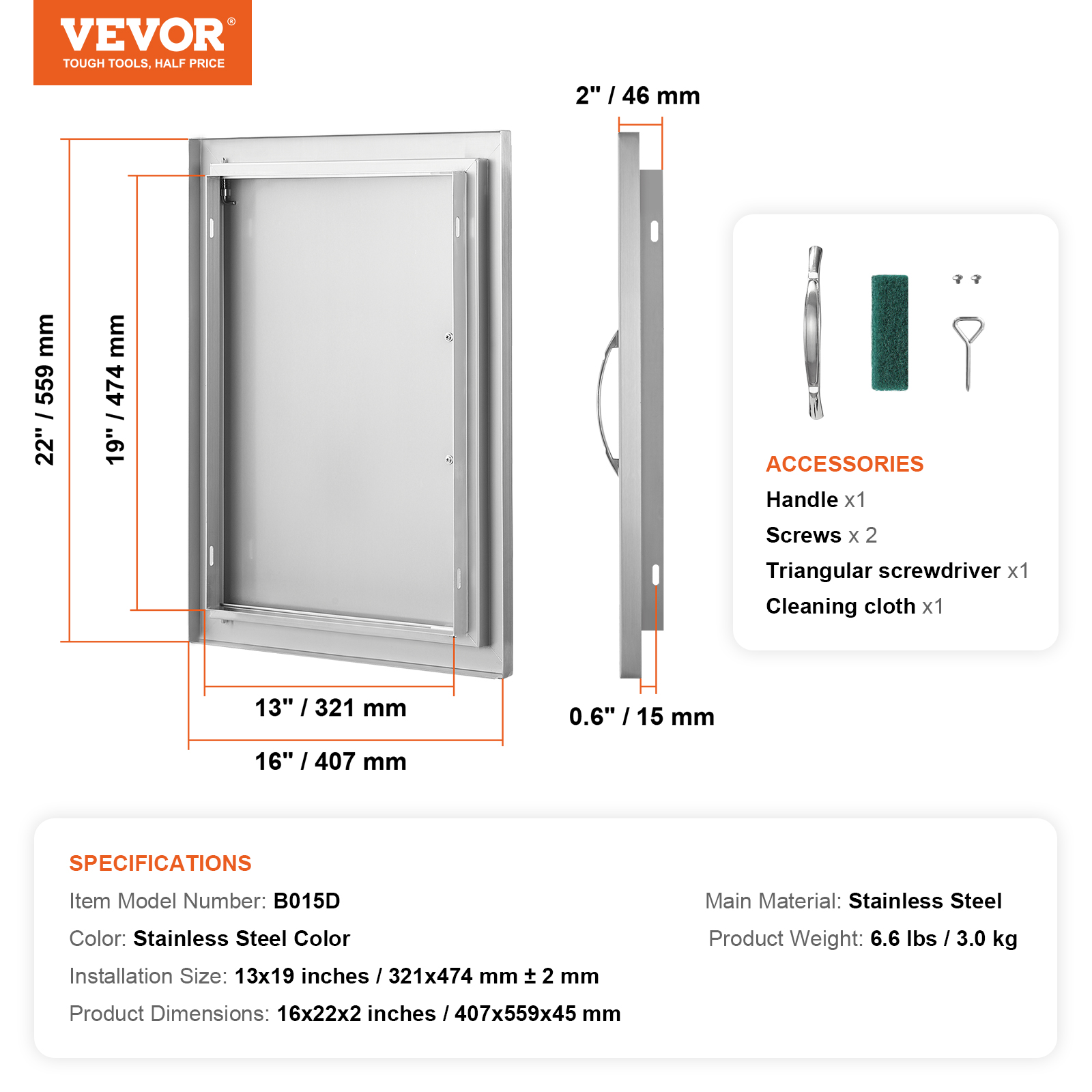 VEVOR Outdoor Kitchen BBQ Island Door Stainless Steel Double Single Access - Picture 21 of 182