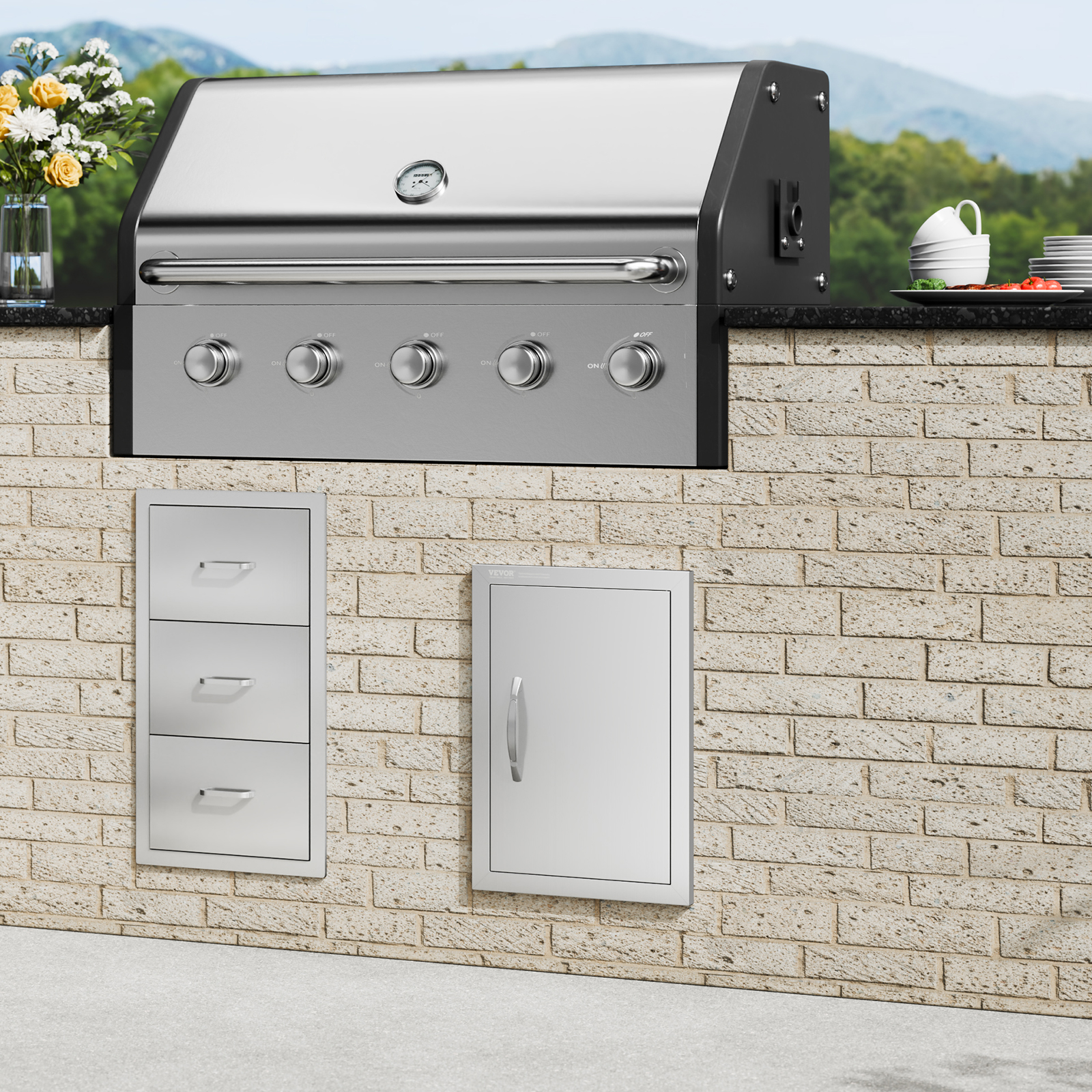 VEVOR Outdoor Kitchen BBQ Island Door Stainless Steel Double Single Access - Picture 10 of 182
