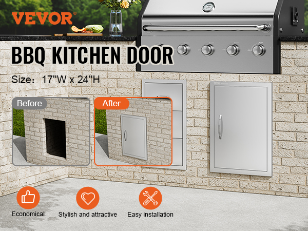 VEVORbrand Outdoor Kitchen Door 33W X 23H Inch, 304 Stainless Steel Double Bbq Access Door Bbq Island Door For Outdoor Kitchen