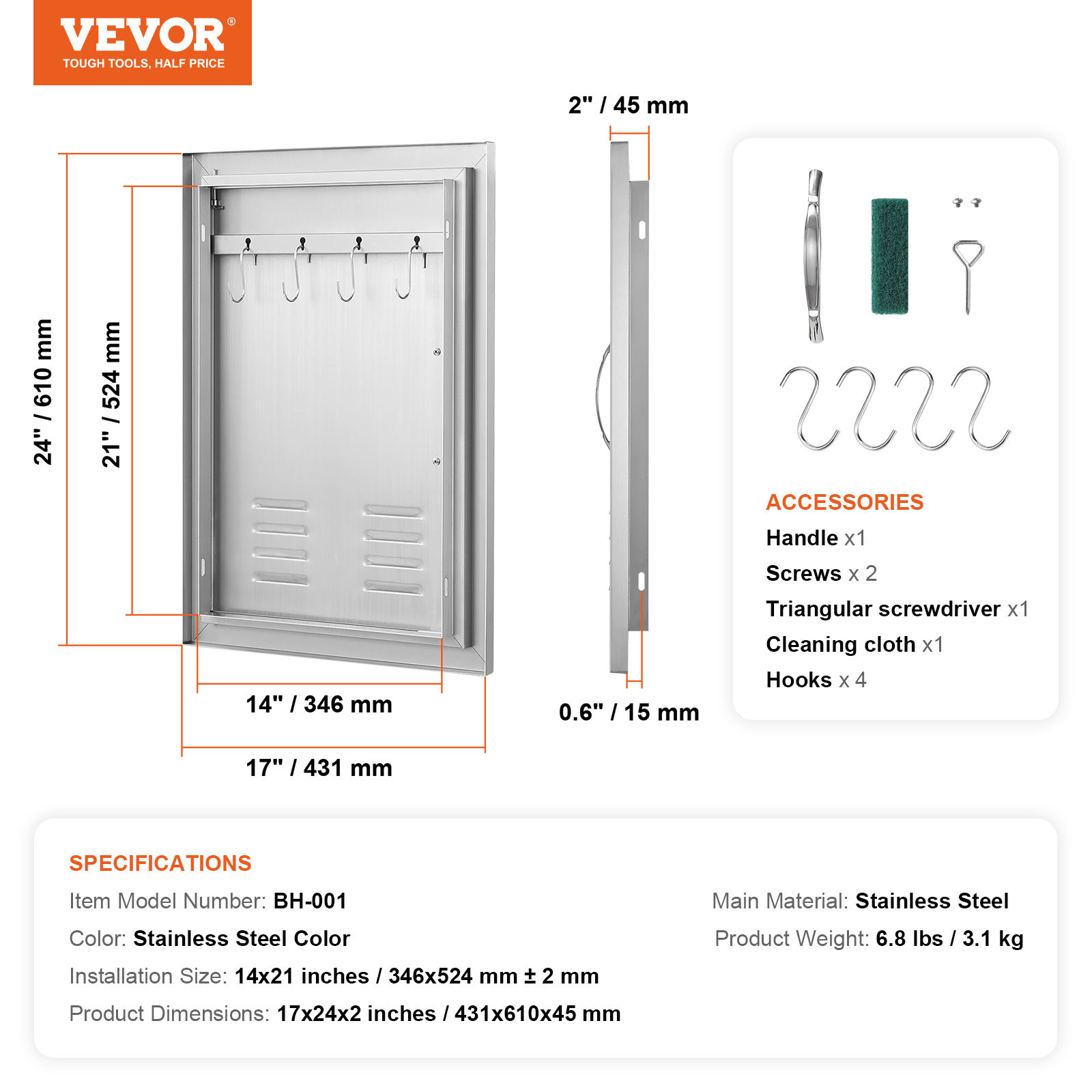 VEVOR Outdoor Kitchen BBQ Island Door Stainless Steel Double Single Access - Picture 153 of 182