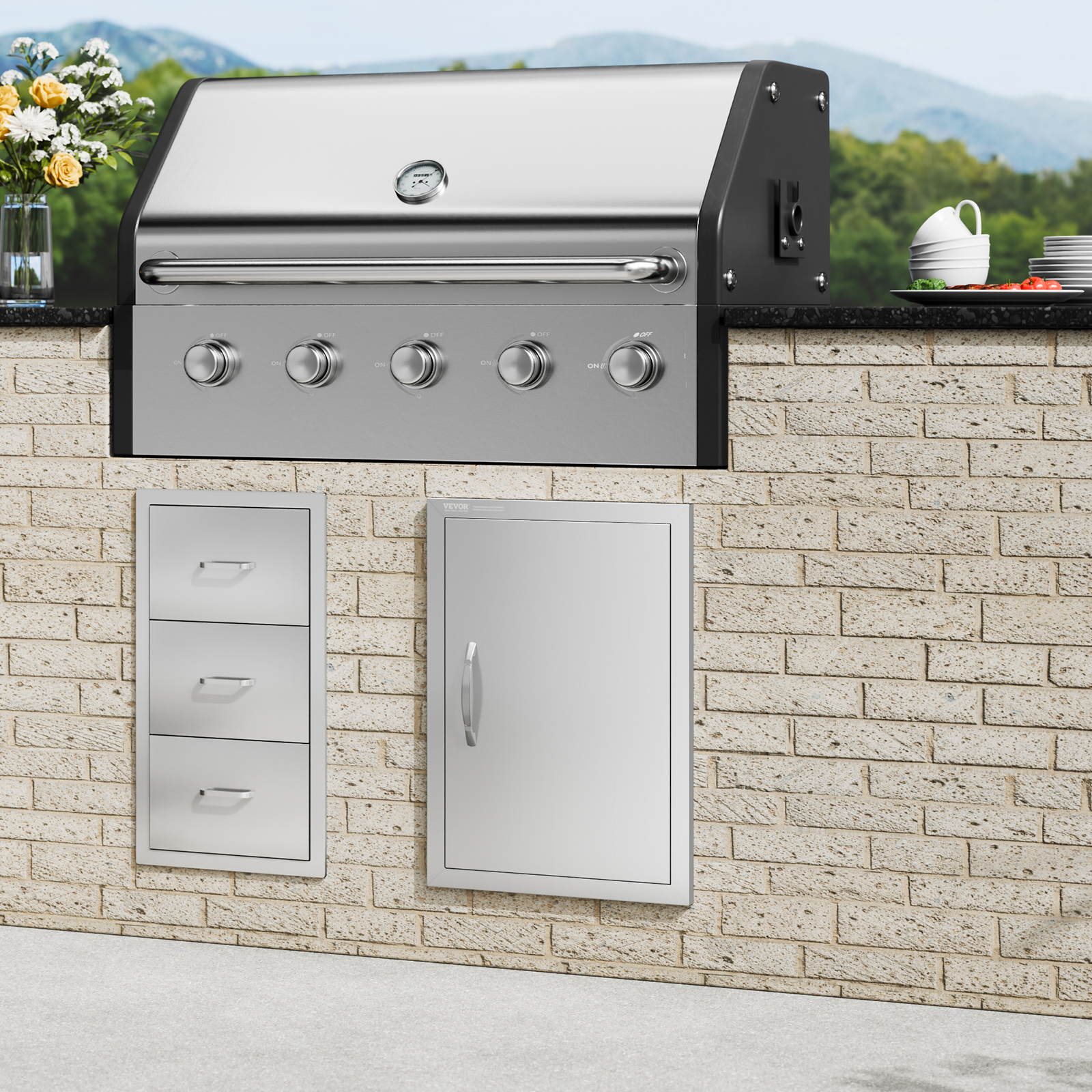 VEVOR Outdoor Kitchen BBQ Island Door Stainless Steel Double Single Access - Picture 46 of 182