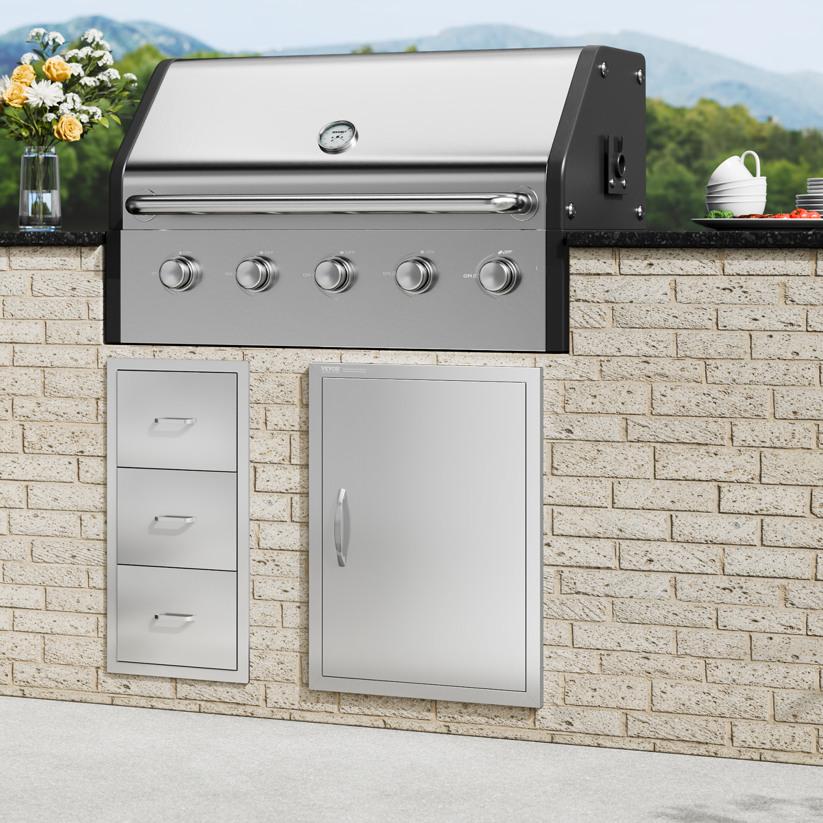 VEVOR Outdoor Kitchen BBQ Island Door Stainless Steel Double Single Access - Picture 58 of 182