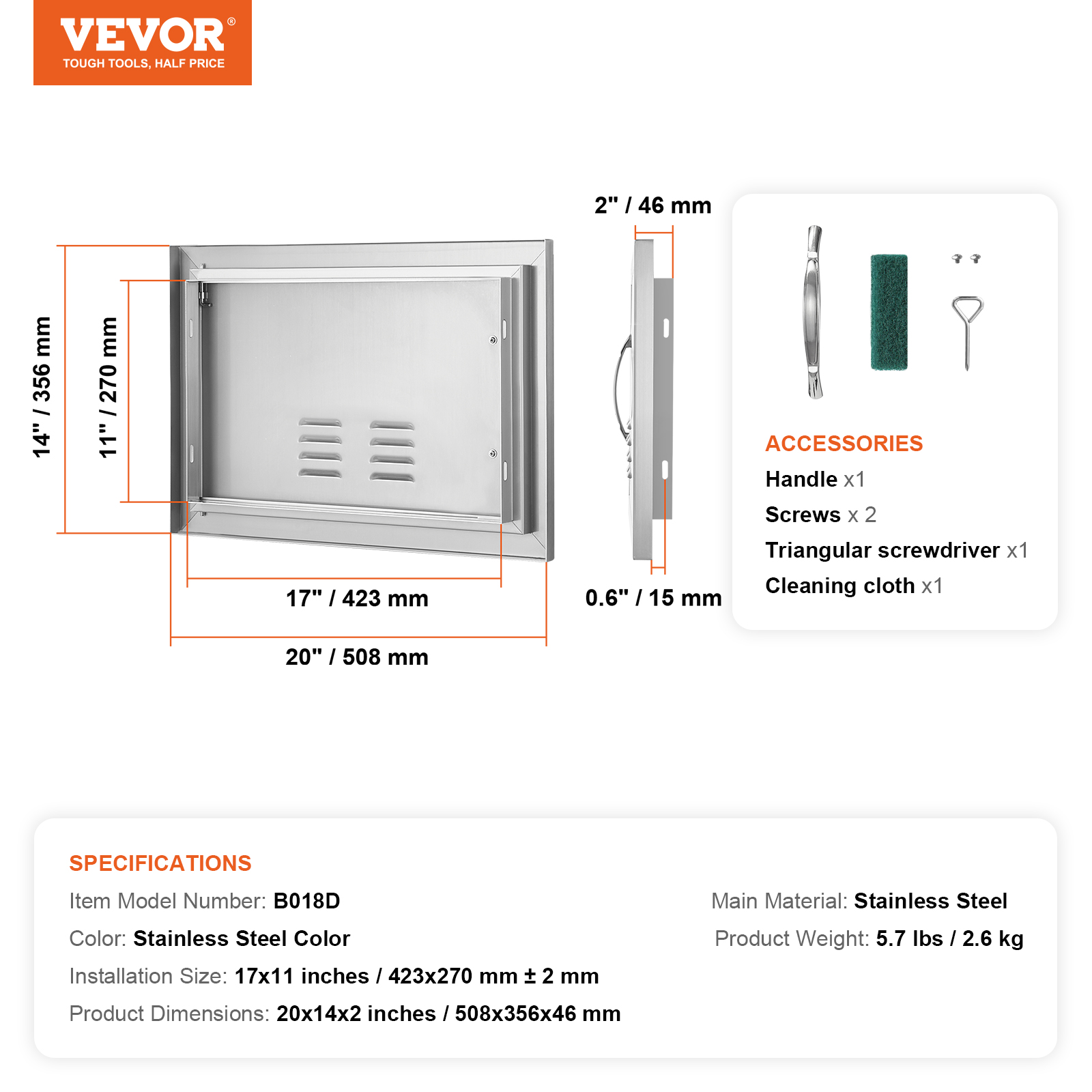 VEVOR Outdoor Kitchen BBQ Island Door Stainless Steel Double Single Access - Picture 117 of 182