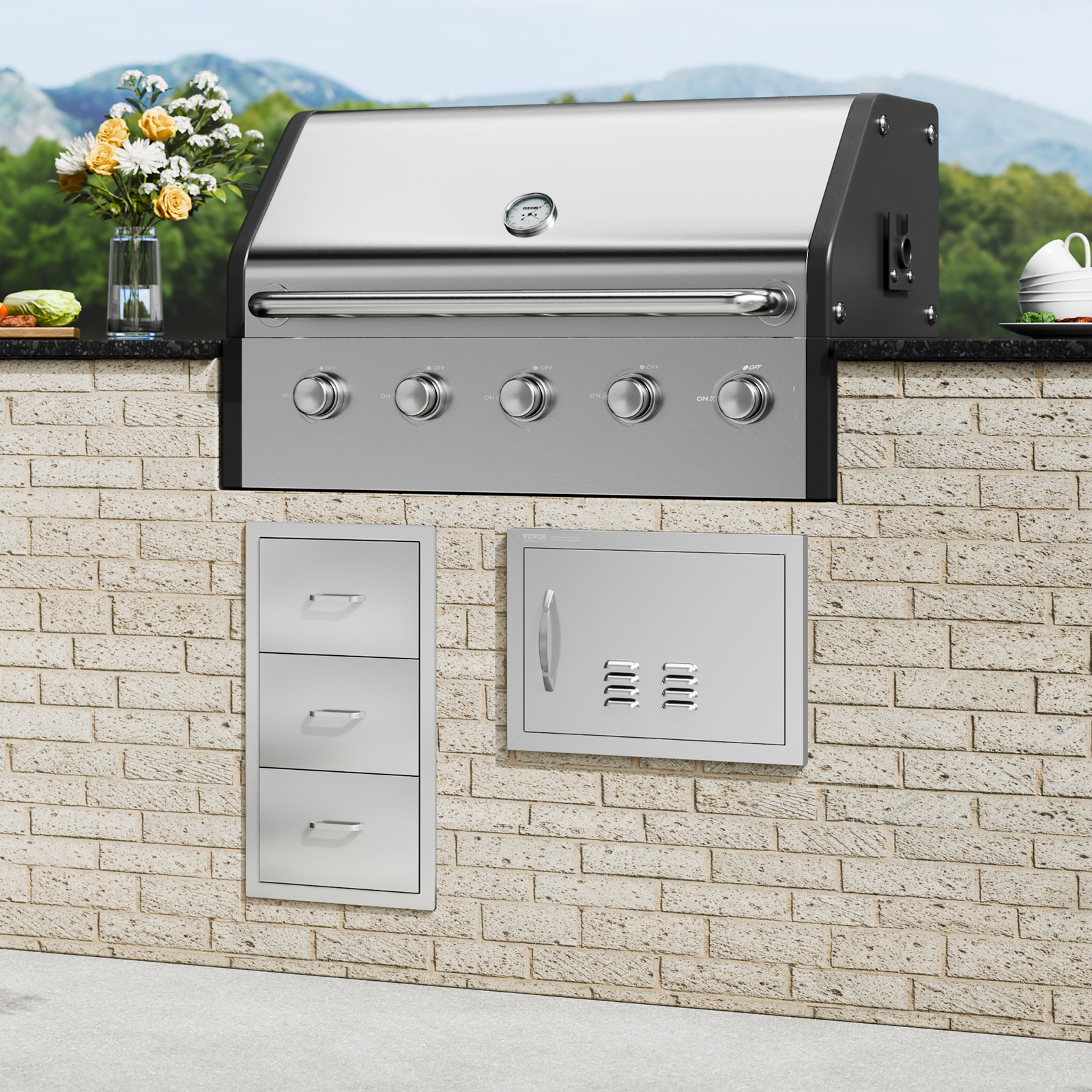 VEVOR Outdoor Kitchen BBQ Island Door Stainless Steel Double Single Access - Picture 119 of 182