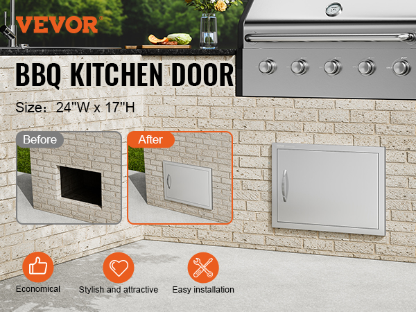 VEVOR BBQ Access Door, 24W x 17H Inch Single Outdoor Kitchen Door ...