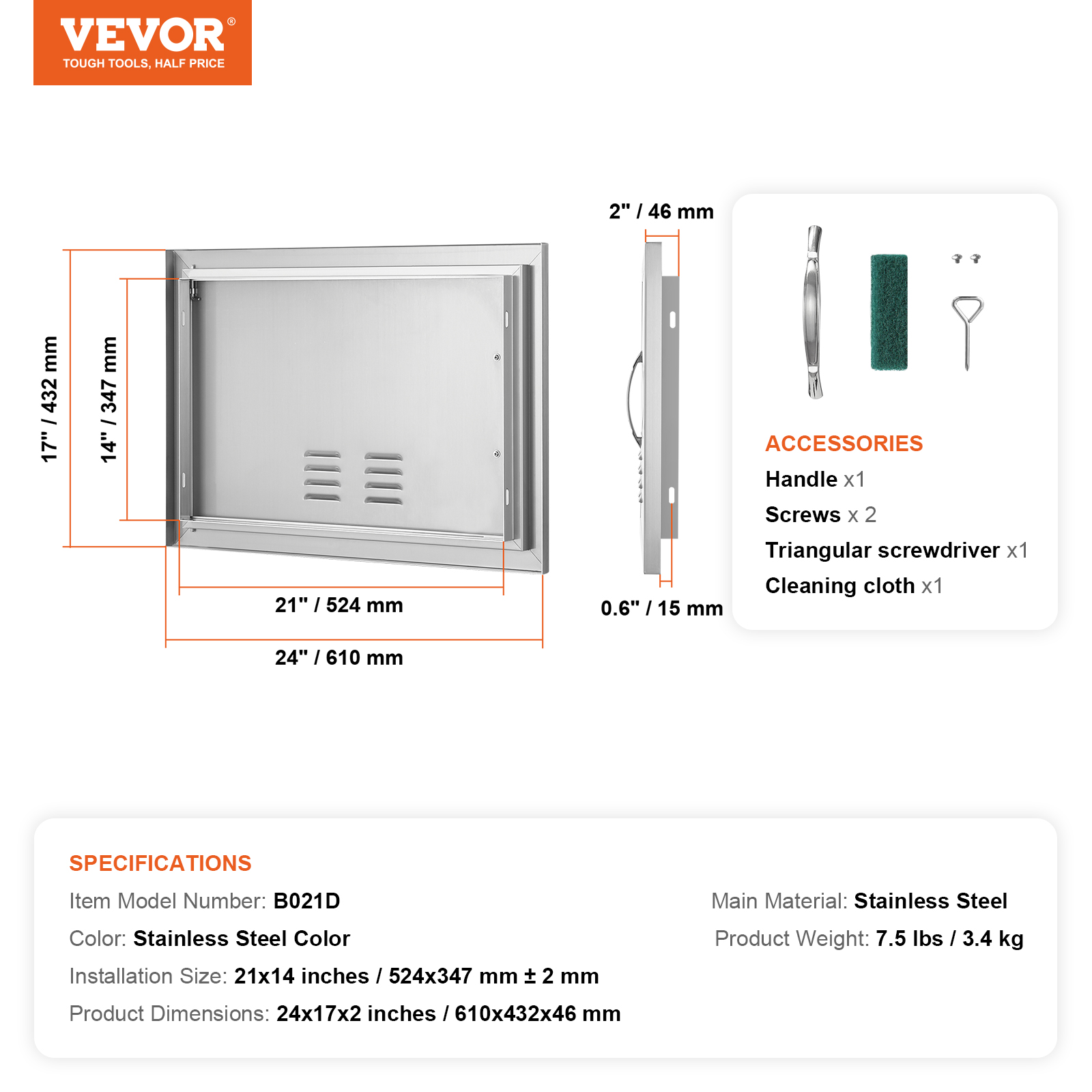 VEVOR Outdoor Kitchen BBQ Island Door Stainless Steel Double Single Access - Picture 129 of 182