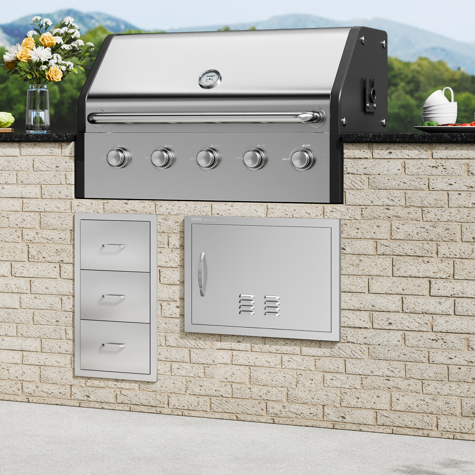 VEVOR Outdoor Kitchen BBQ Island Door Stainless Steel Double Single Access - Picture 130 of 182