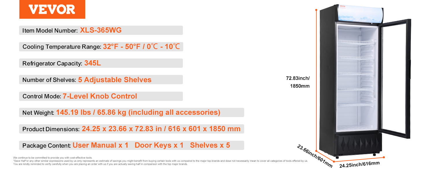 Title 9, VEVOR Commercial Refrigerator,195L 275L 345L 42...