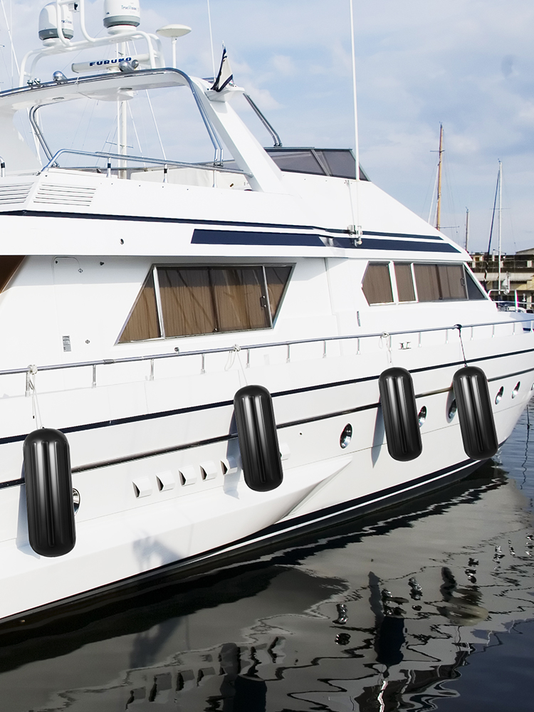 VEVOR Boat Fenders 10 x 28 inches, Vinyl Boat Fender Pack of 4, Ribbed Twin Eyes Boat Bumpers Black and Pump to Inflate