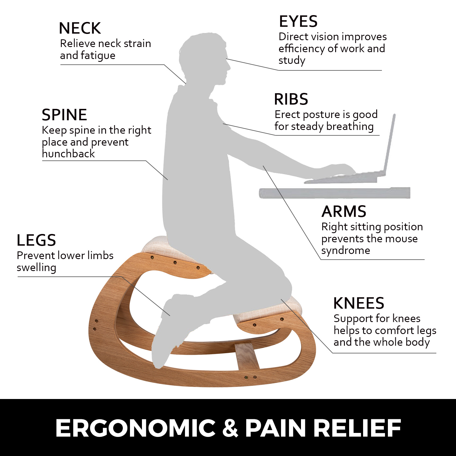 Silla Ergonomica De Rodillas Para La Postura Erguida - Mece