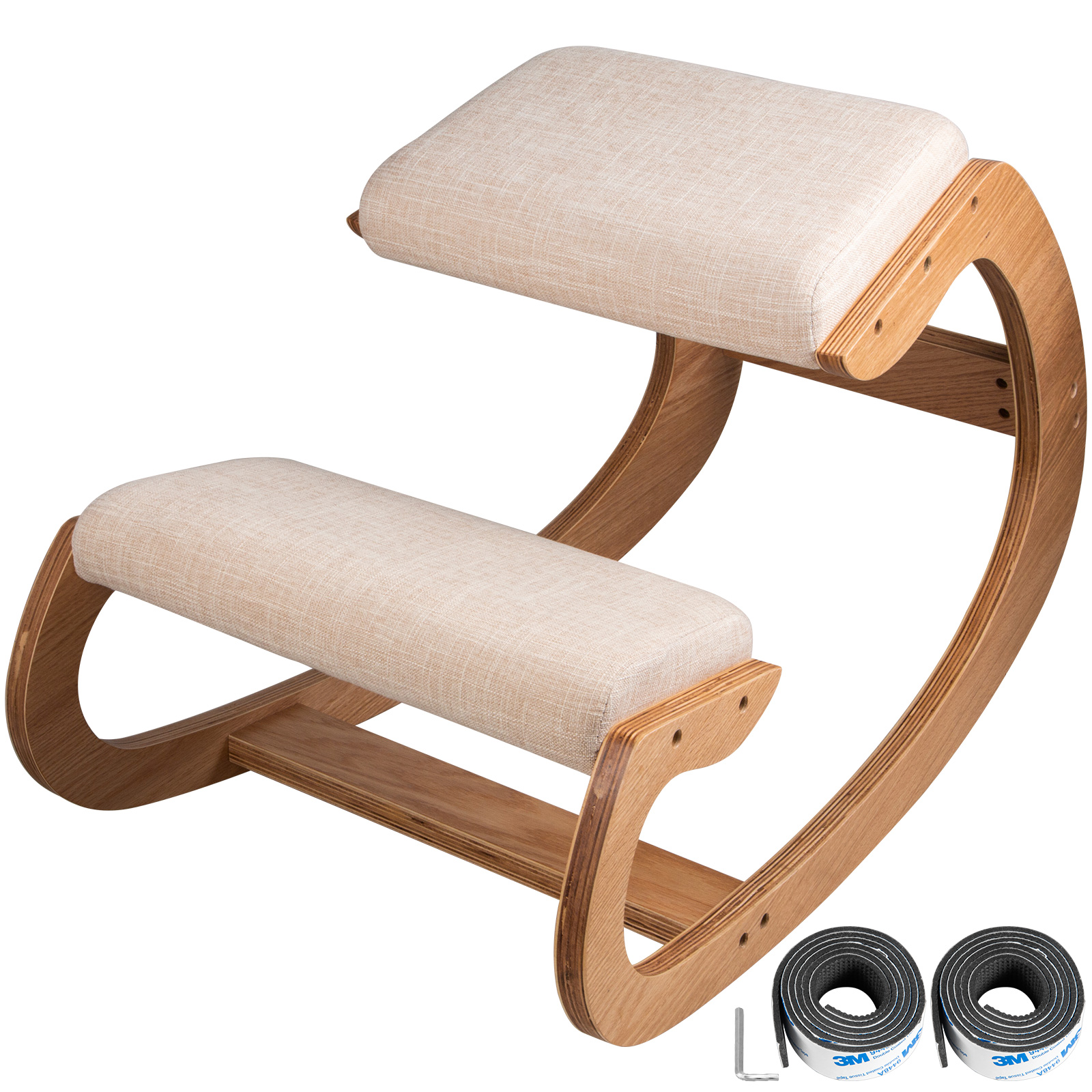 Ergonomic Kneeling Chair Adjustable bentwood Wood Frame Home Relieve Stress 