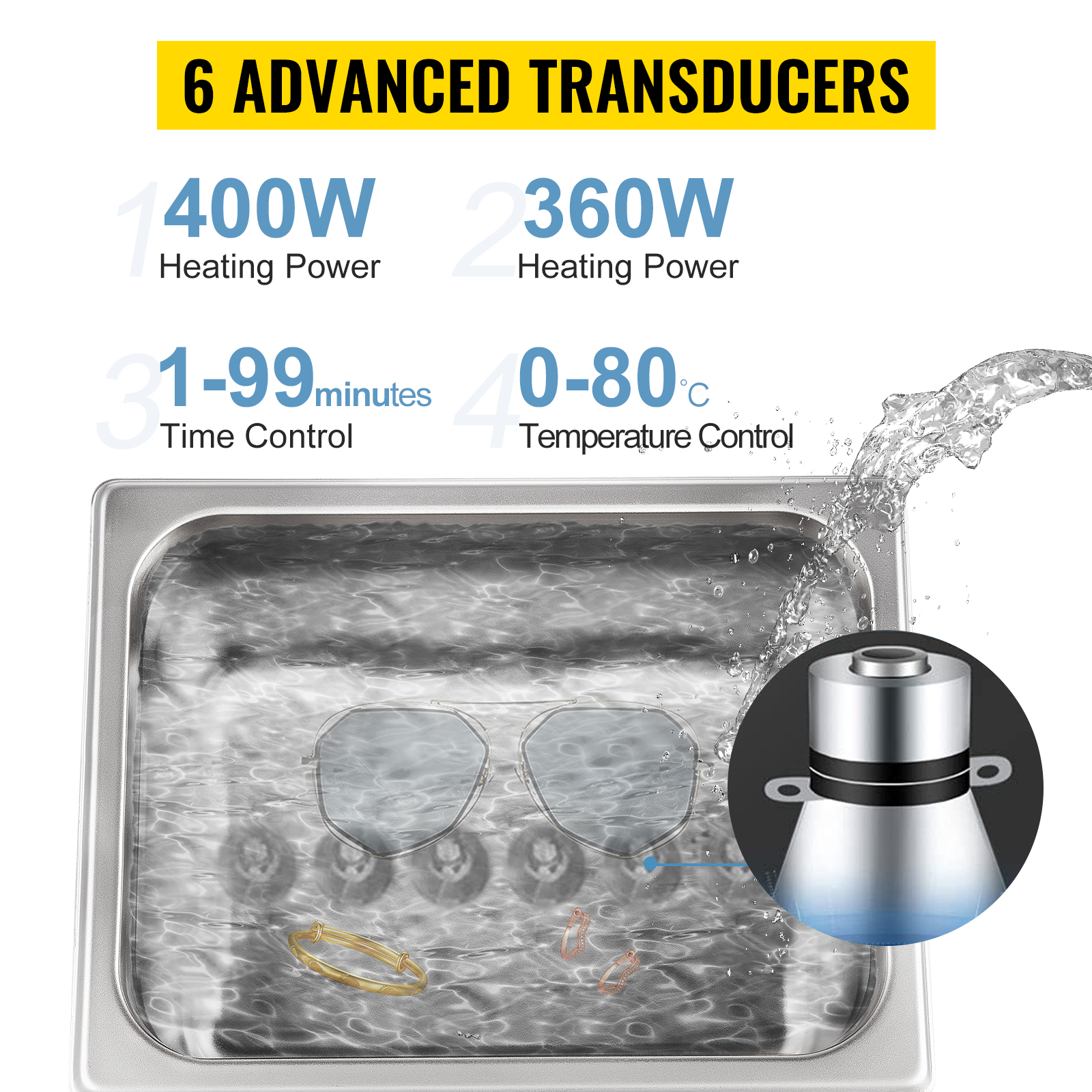 VEVORbrand Ultrasonic Cleaner, 15L 40kHz, with Digital Timer