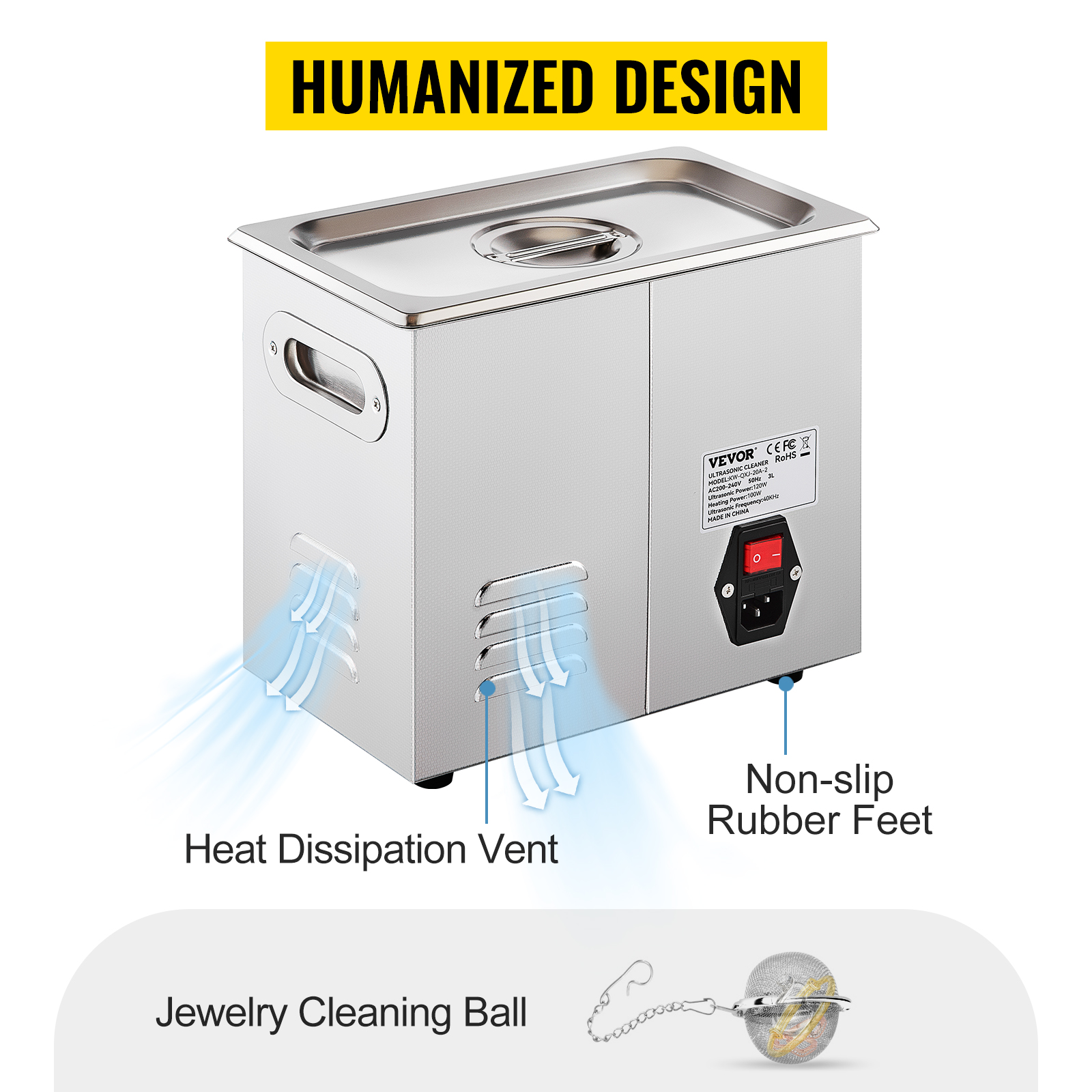 VEVOR Ultrasonic Cleaner, 36KHz~40KHz Adjustable Frequency, 3L 110V,  Ultrasonic Cleaning Machine w/Digital Timer and Heater, Lab Sonic Cleaner  for