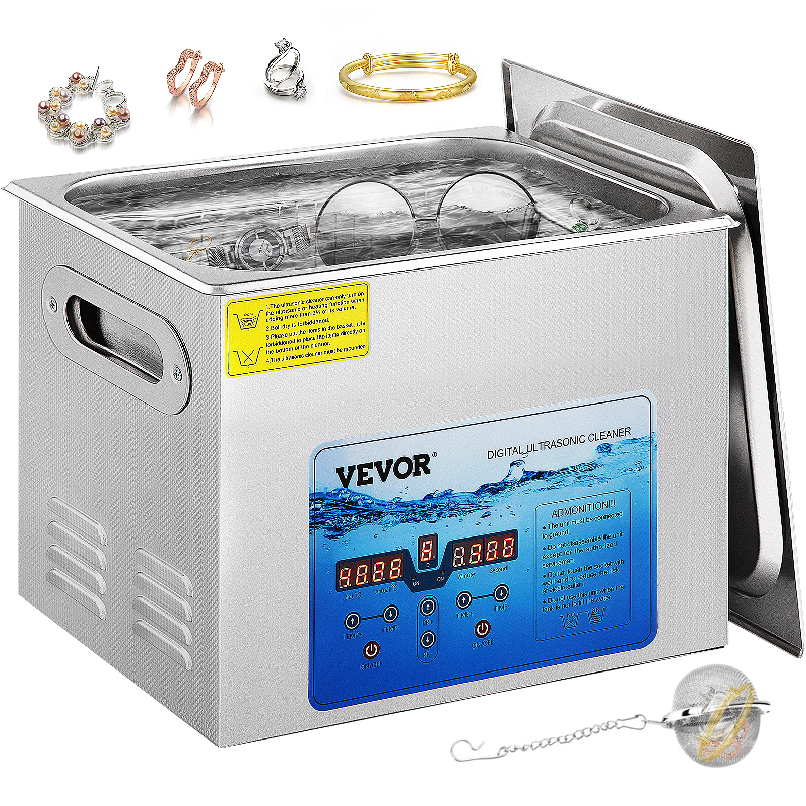 Machine de nettoyage à ultrasons professionnelle - Nettoyeur électronique  de bijoux en argent pour lunettes/dentiers/modèle de bague en diamant avec  réservoir en acier inoxydable pour retenue 