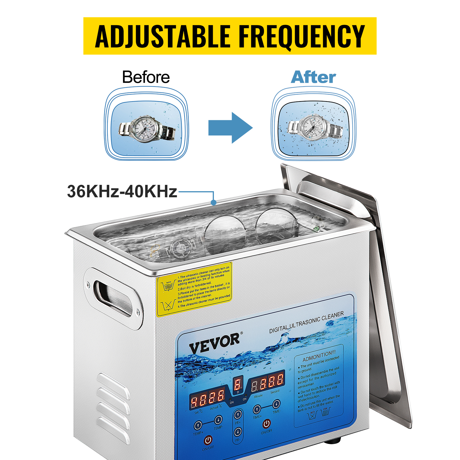 VEVOR Ultrasonic Cleaner, 36KHz~40KHz Adjustable Frequency