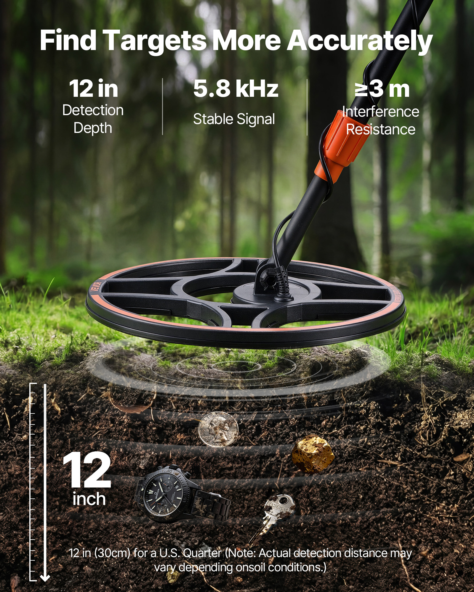 VEVOR Metal Detector for Adults 6-12" Professional Gold Detector Waterproof Coil