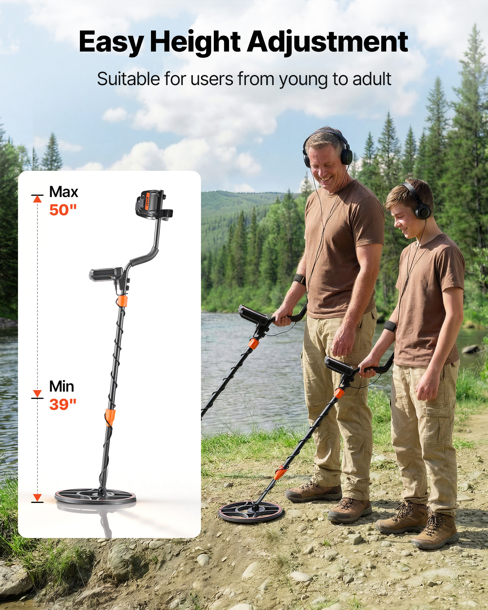VEVOR Metal Detector for Adults 6-12" Professional Gold Detector Waterproof Coil