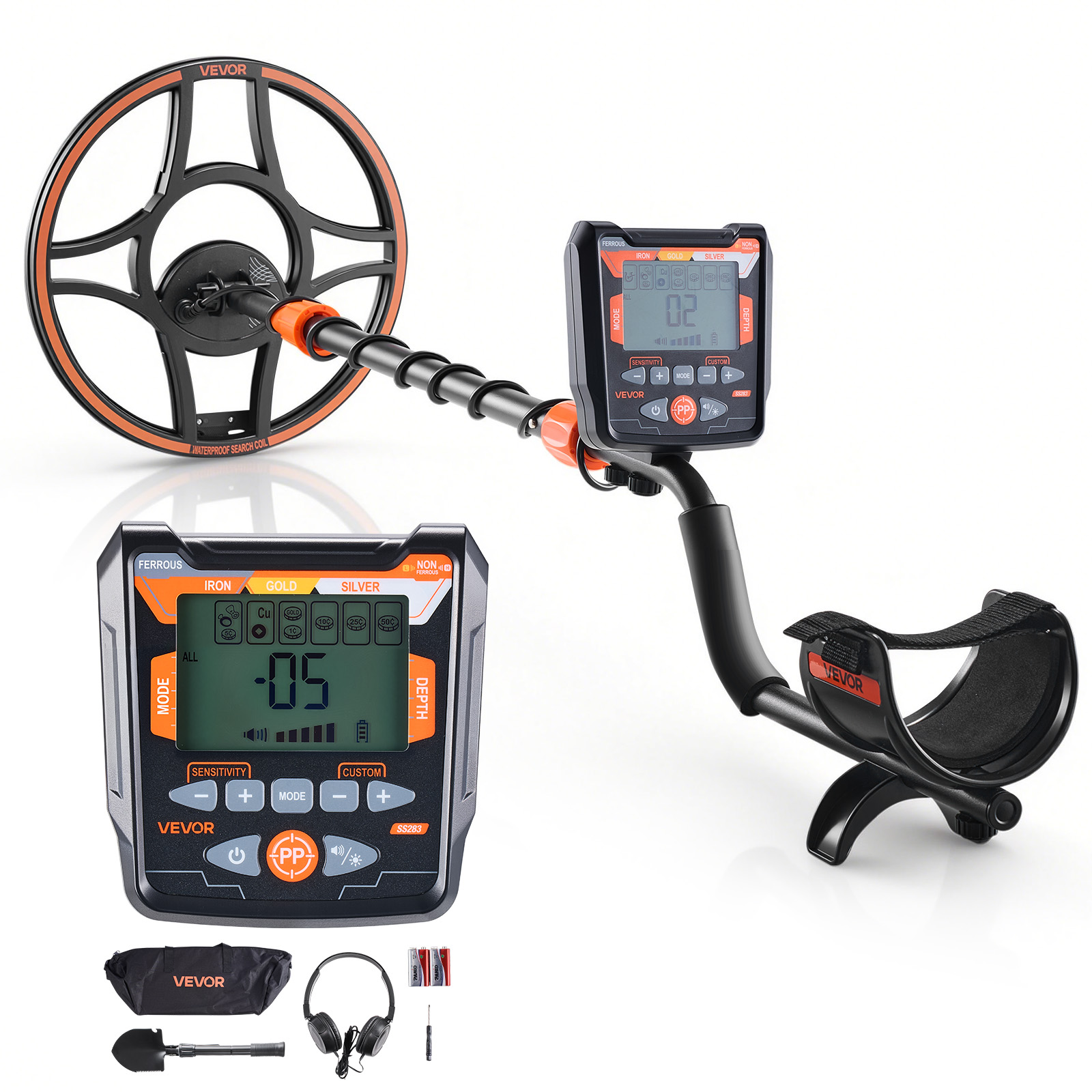 VEVOR Metal Detector for Adults 6-12" Professional Gold Detector Waterproof Coil