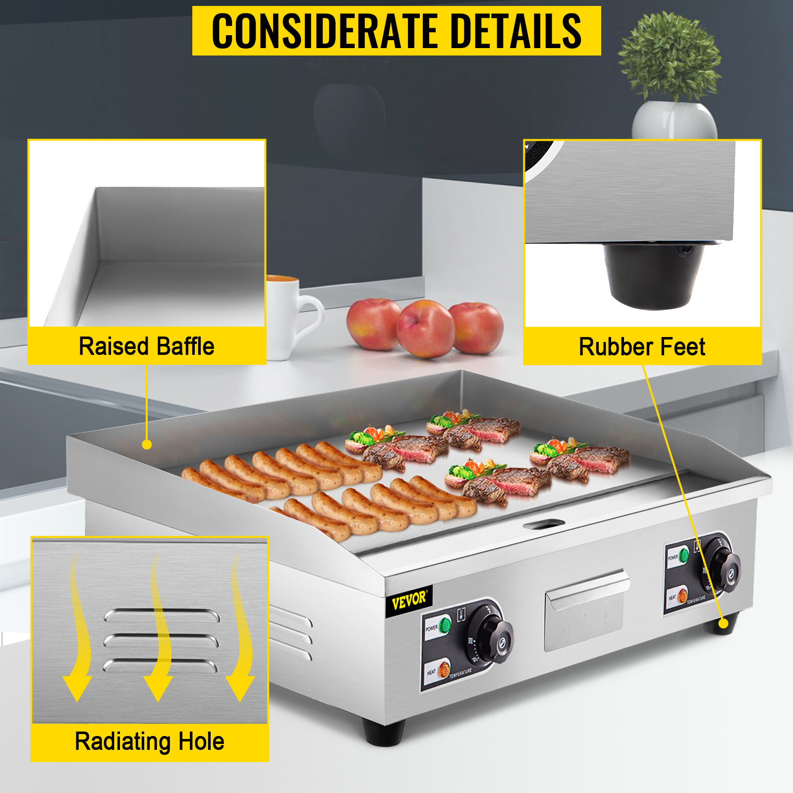 4400W Commercial Electric Griddle Kitchen Hotplate Countertop BBQ Grill Bacon UK 