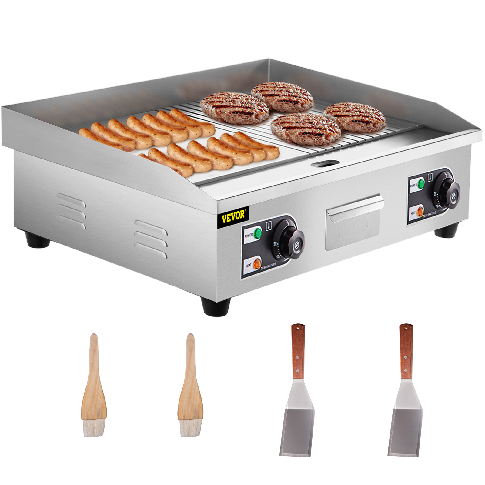 Table de cuisson électrique double, machine de fabrication de kebab 1800 W  avec gril rotatif, plaque de cuisson antiadhésive multifonctionnelle sans