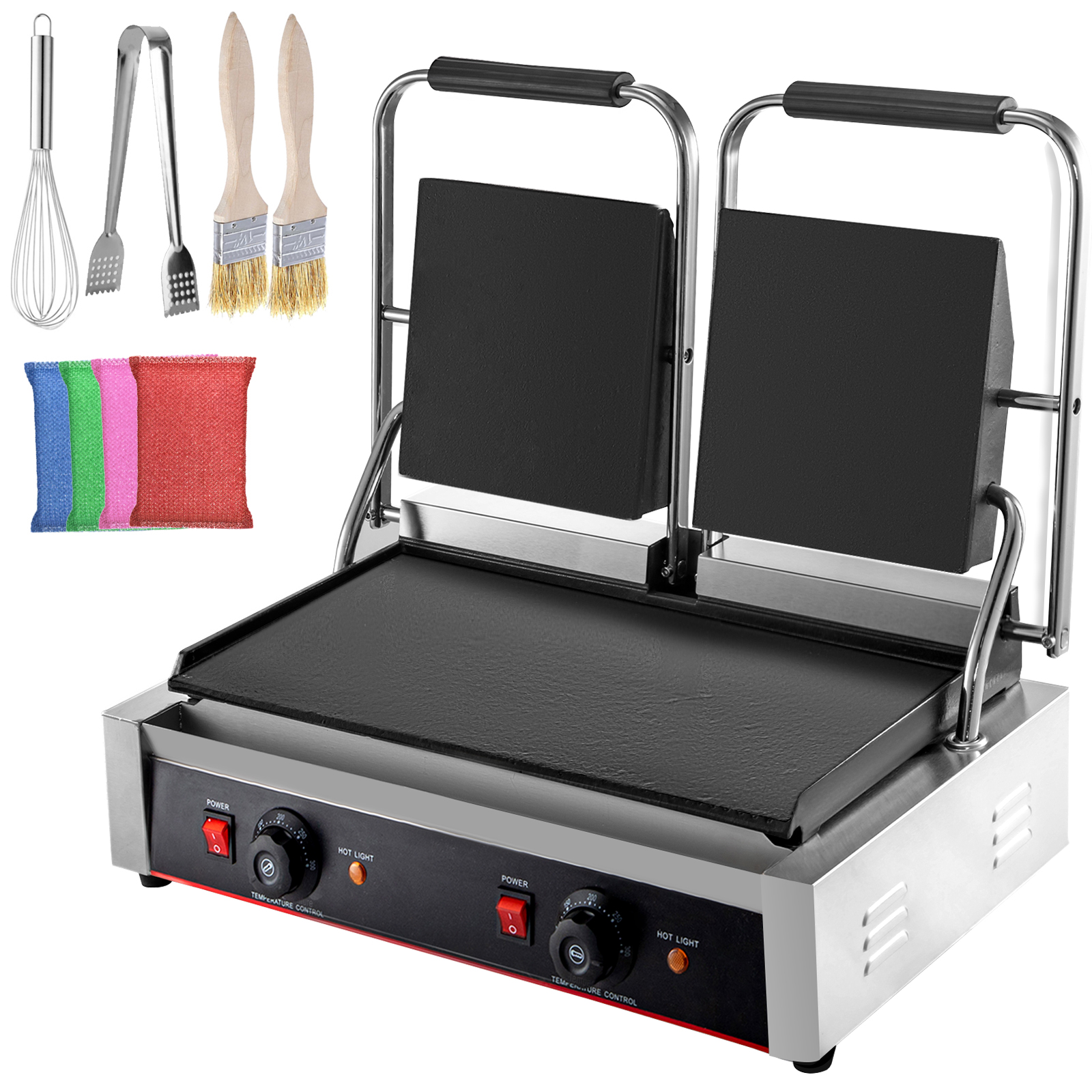VEVOR Sandwich Panini Press Grill, 2X1800W Double Flat Plates Electric Stainless Steel Maker, Temperature Control 122°F-572°F Non Stick Surface for Hamburgers Steaks Bacons. | VEVOR US