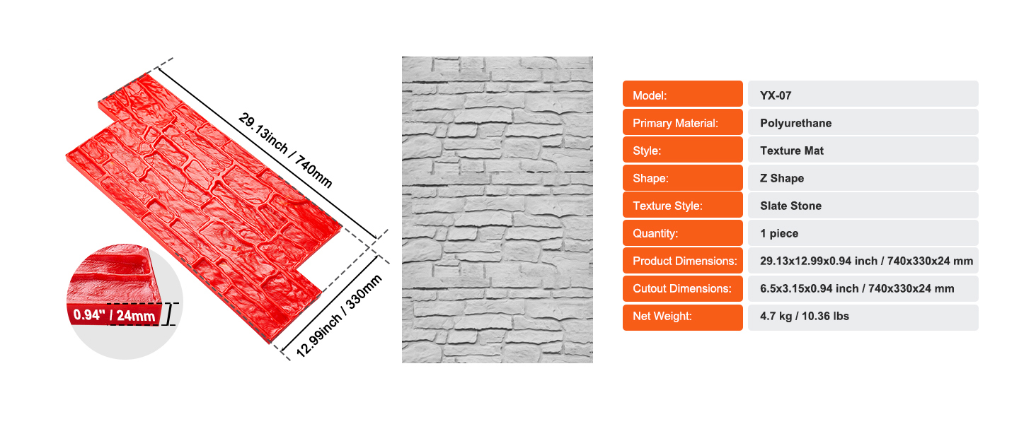 VEVOR Concrete Stamps Mat Concrete Texturing Skin Polyurethane Stamp Stone Tile Texture Mat Slate floor Imprint Concrete Molds
