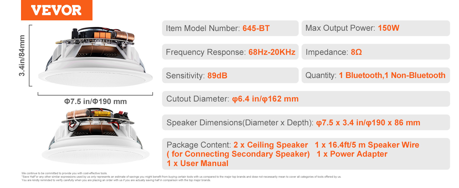 Ceiling speakers,8 inch,150-watts