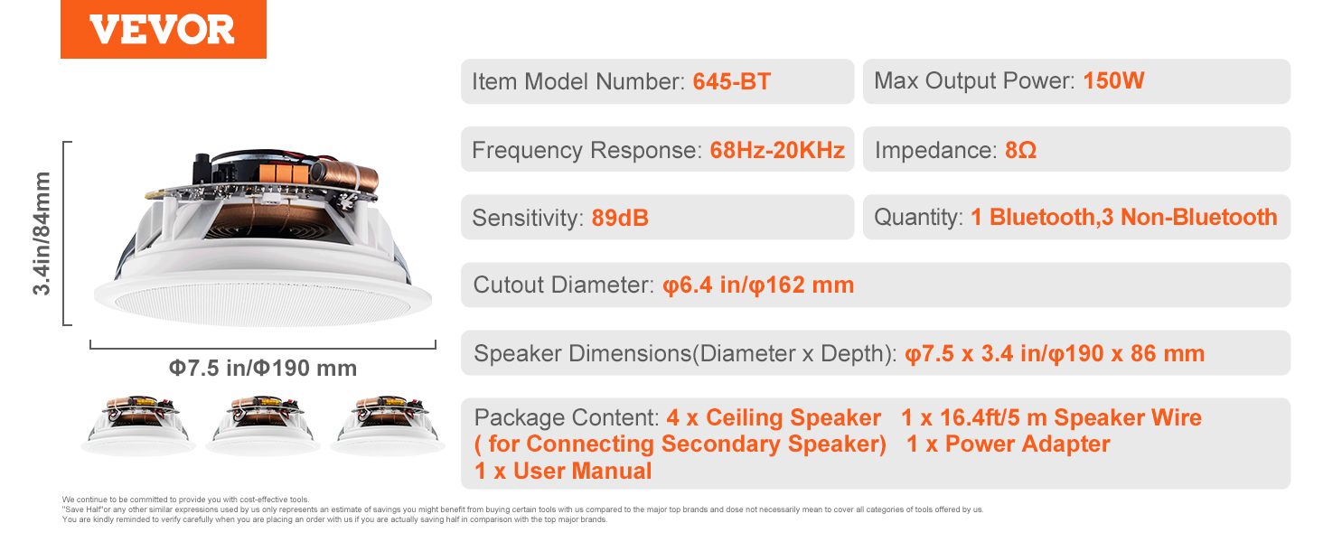 Ceiling speakers,8 inch,150-watts