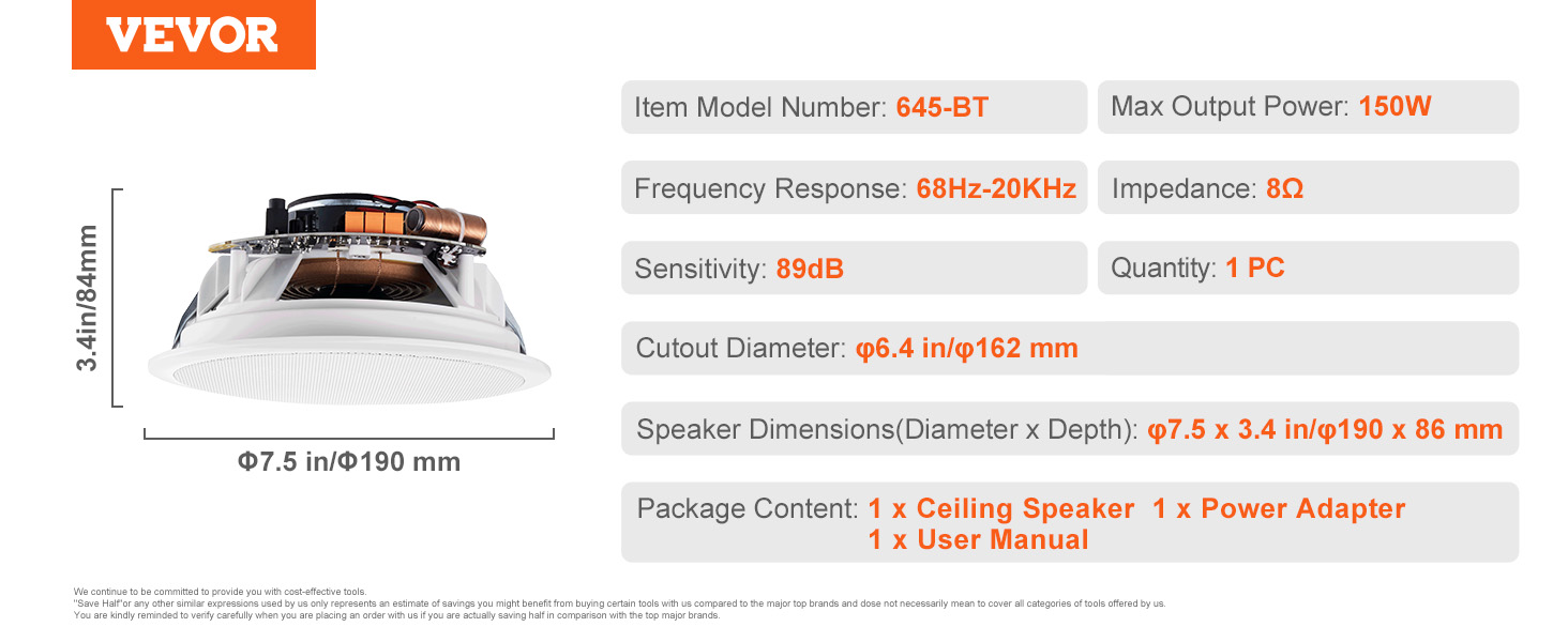 Ceiling speakers,8 inch,150-watts
