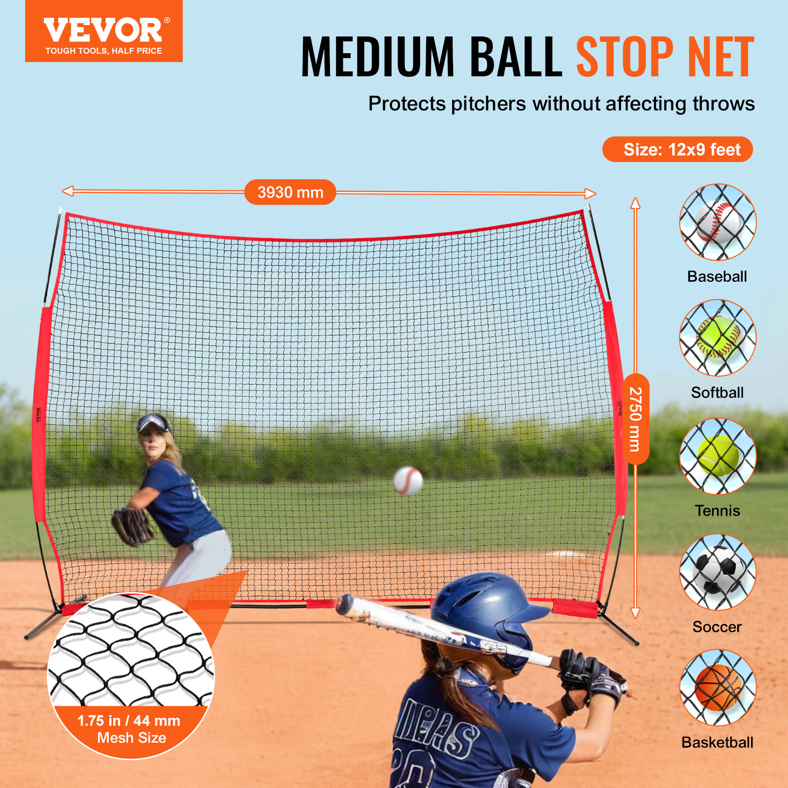 VEVOR I Screen Baseball Pitching Net for Batting Cage Softball Screen 9 Size