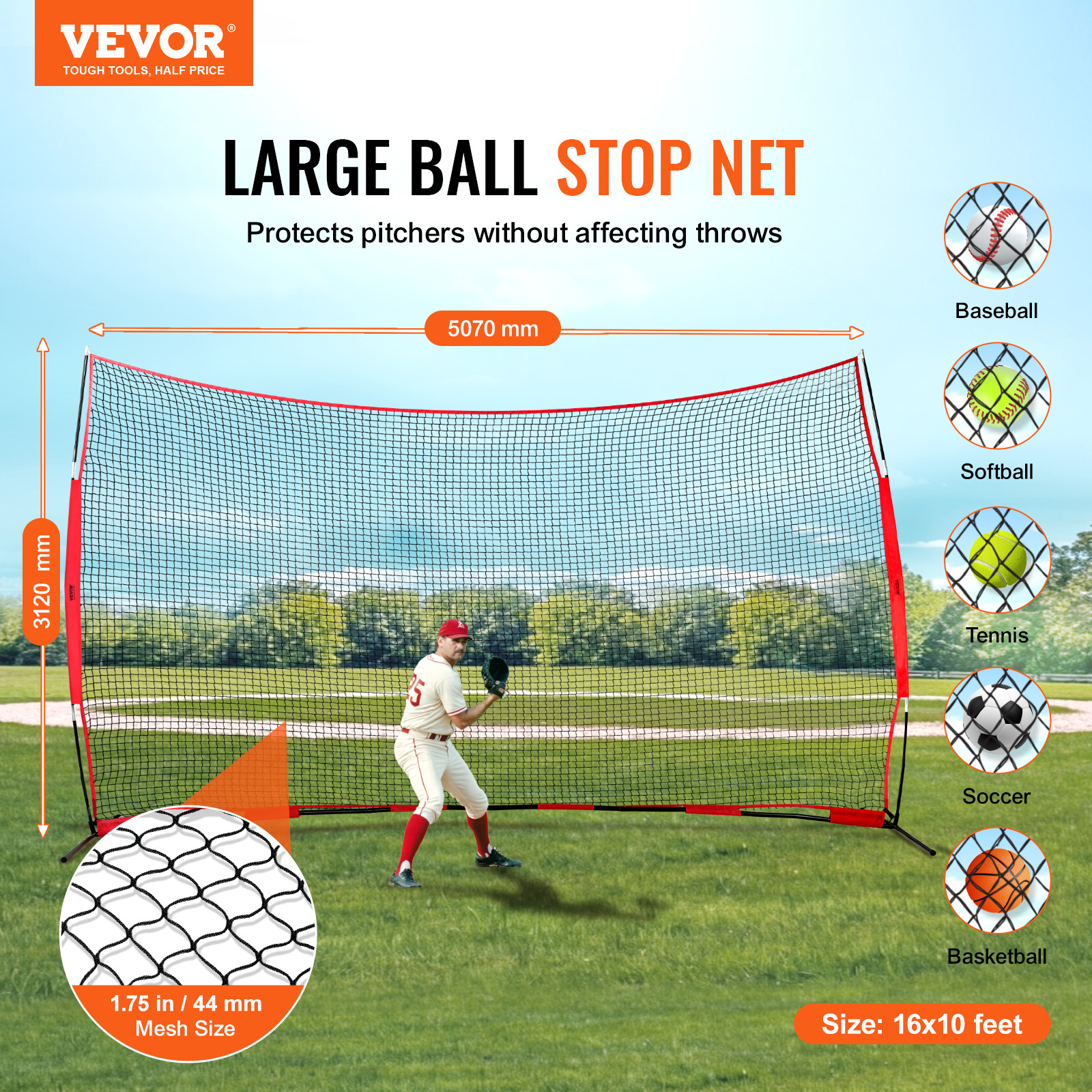 VEVOR I Screen Baseball Pitching Net for Batting Cage Softball Screen 9 Size